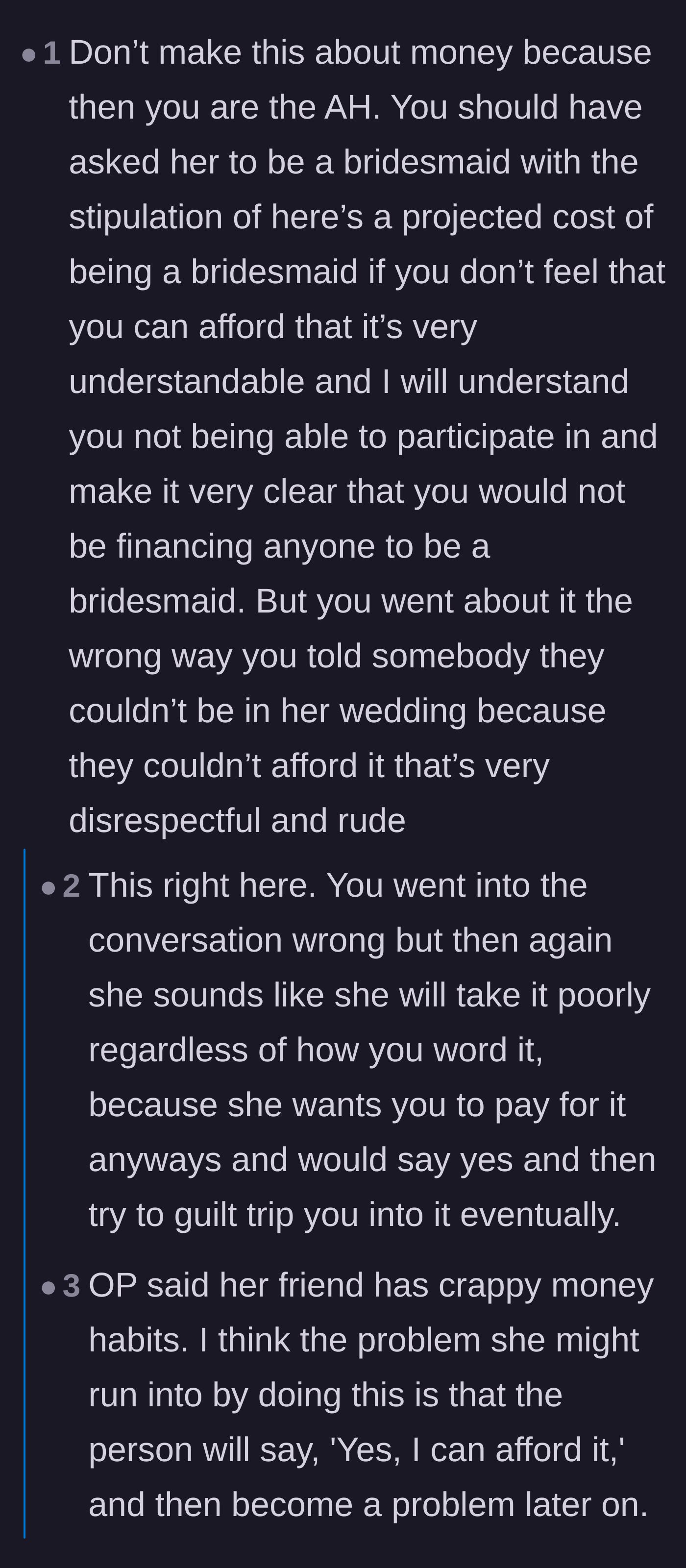 Comment thread 2 - Advice on offering a budget breakdown instead of an outright rejection