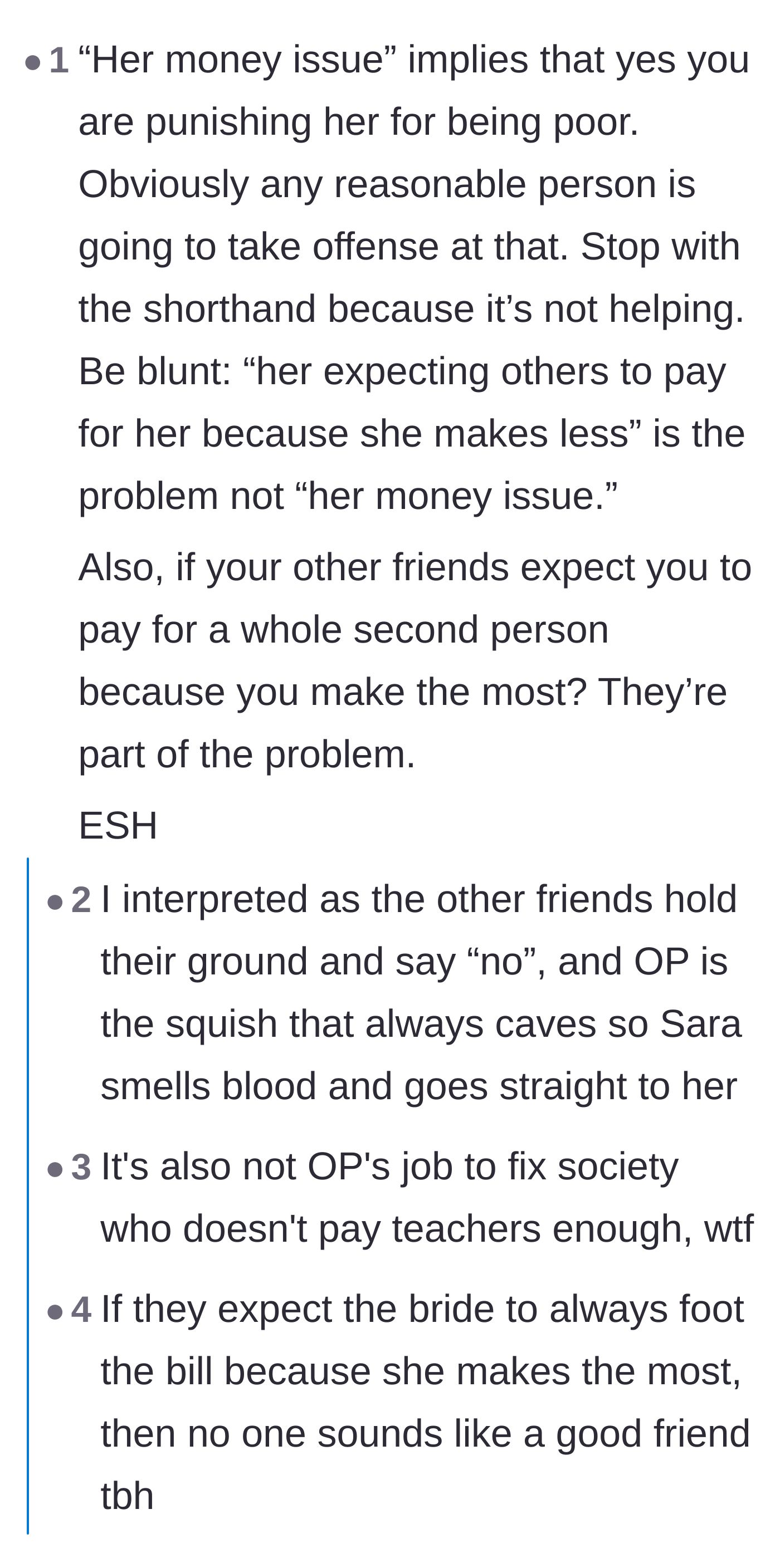 Comment thread 4 - Criticism of both the bride's wording and the rest of the friend group's enabling behavior