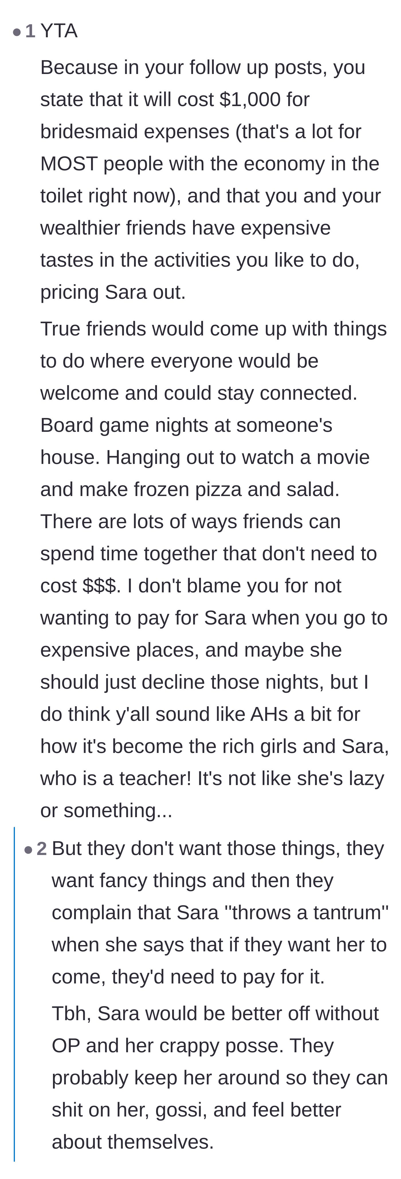 Comment thread 5 - Backlash accusing the bride and her wealthy friends of purposefully pricing out the teacher