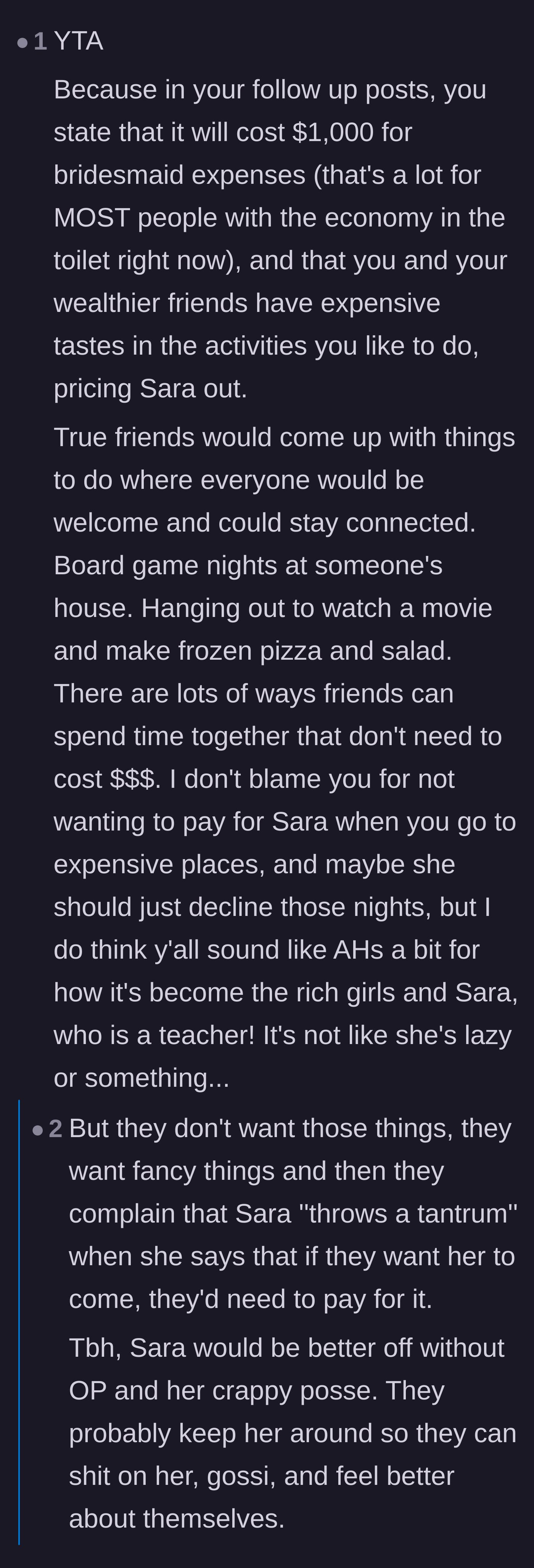 Comment thread 5 - Backlash accusing the bride and her wealthy friends of purposefully pricing out the teacher