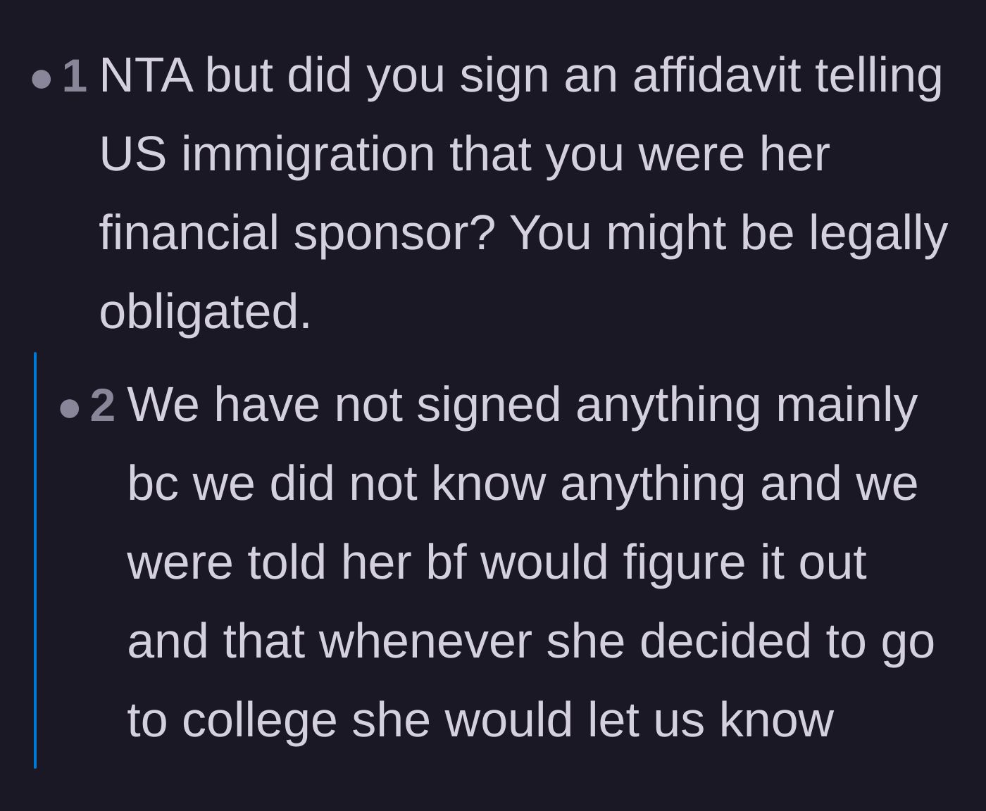 Comment thread 2 - Warning about the severe legal and financial liabilities of signing a U.S. visa sponsorship affidavit