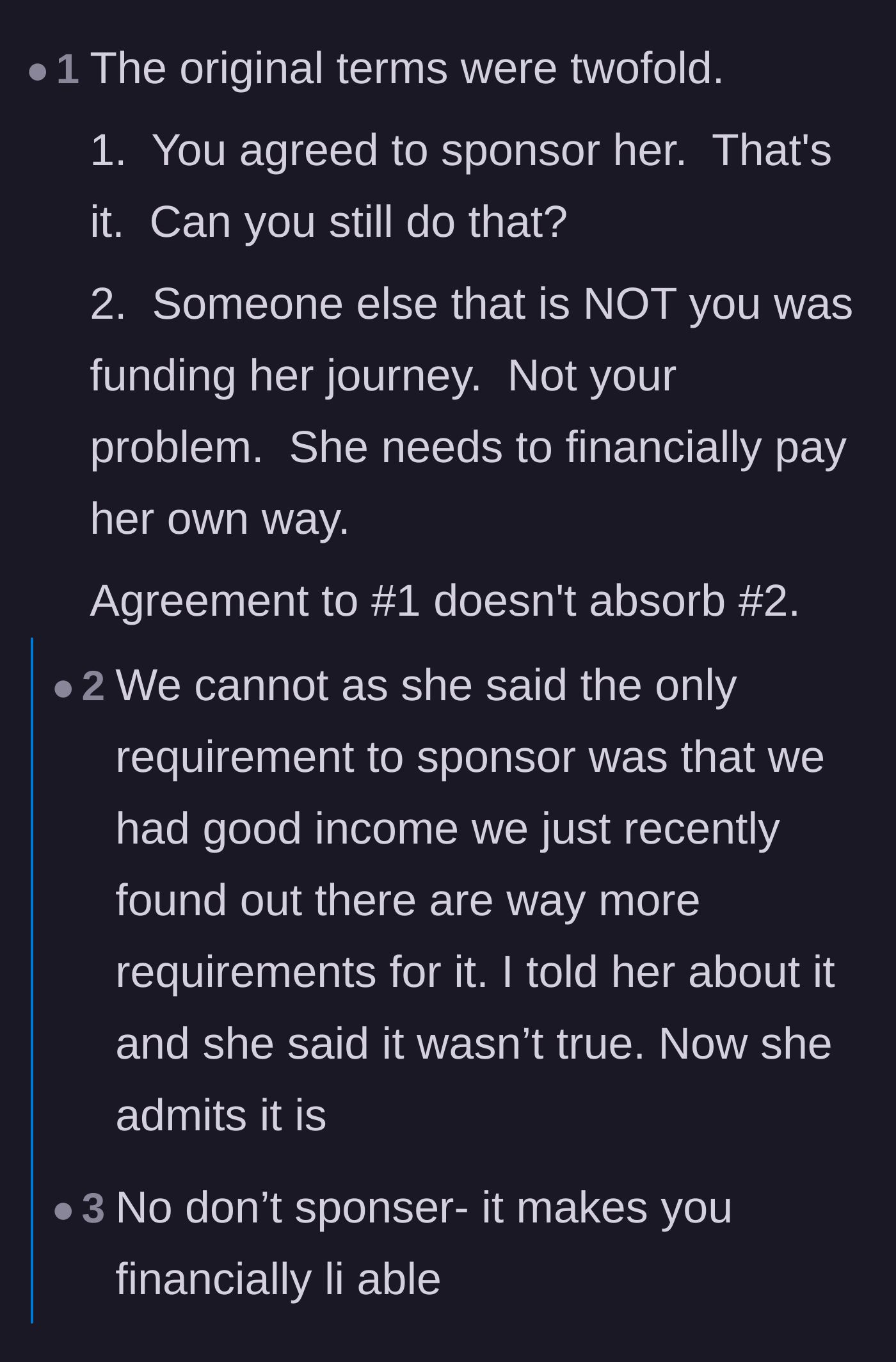 Comment thread 4 - Breaking down the massive difference between agreeing to be a visa sponsor and actually funding someone's entire cost of living