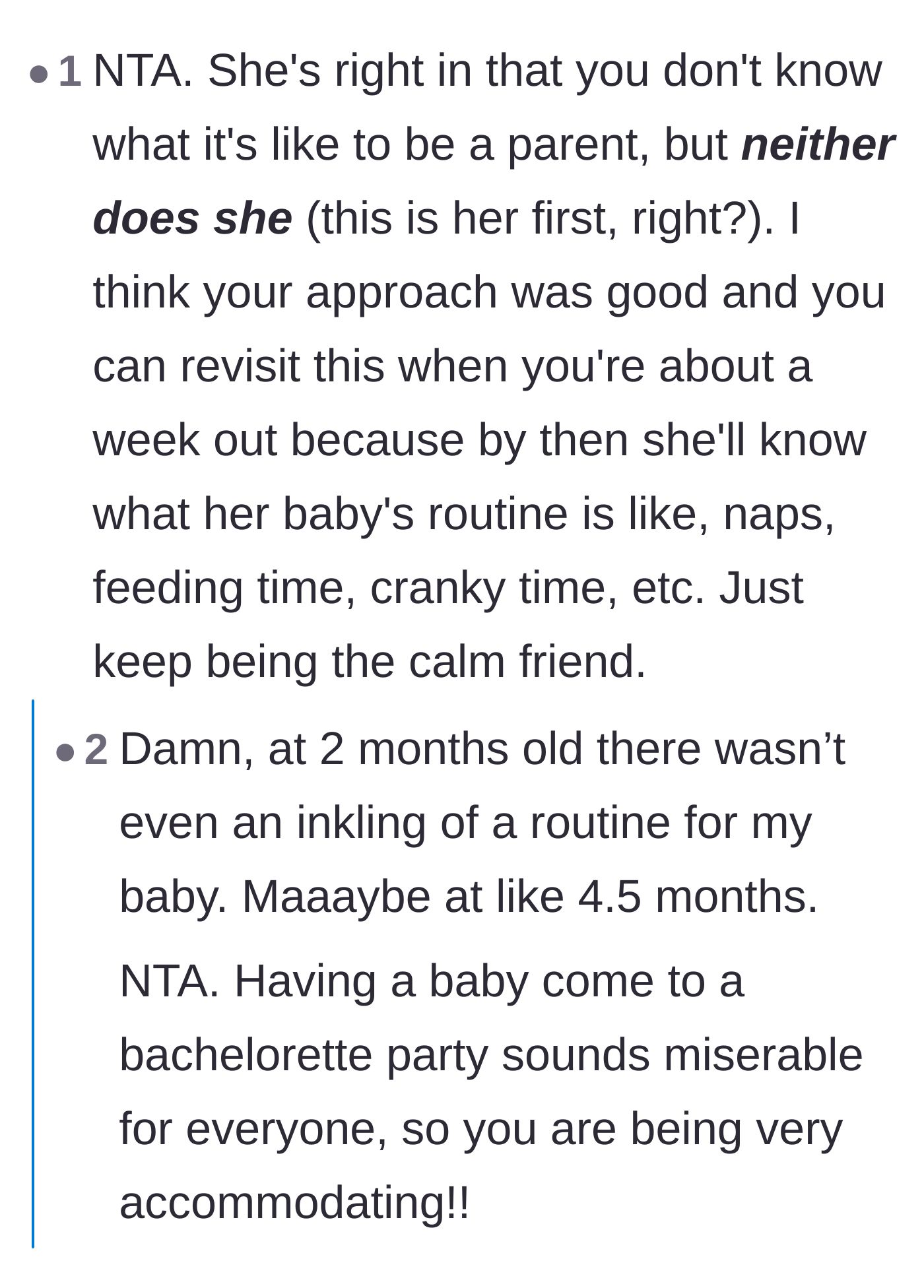 Comment thread 2 - Commenters pointing out the irony that the pregnant friend also has no idea what being a parent is actually like yet.