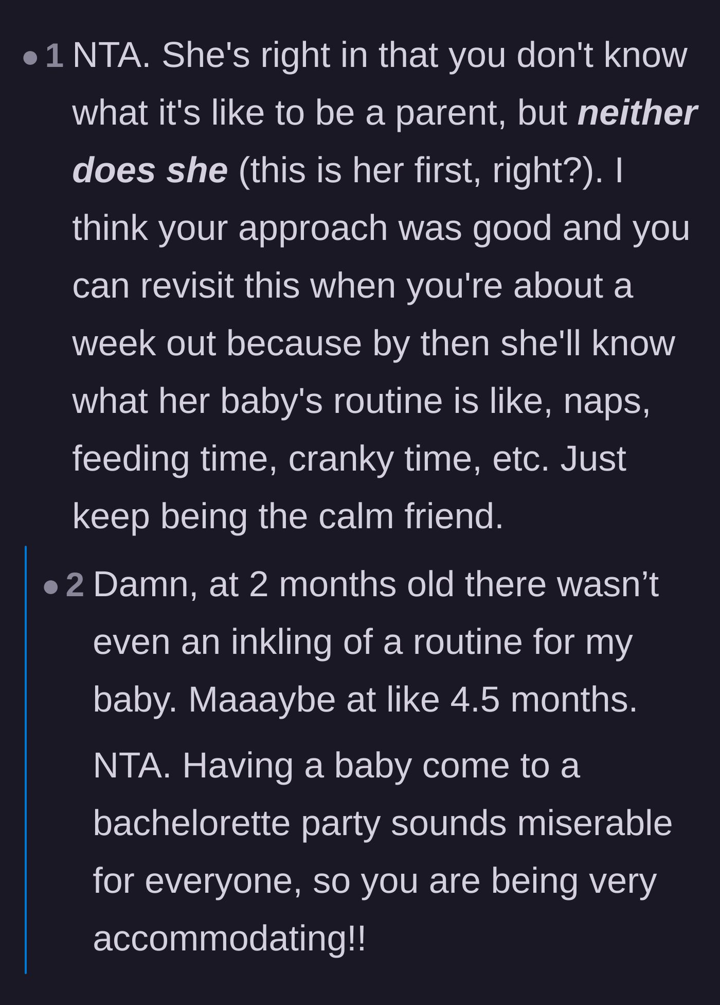 Comment thread 2 - Commenters pointing out the irony that the pregnant friend also has no idea what being a parent is actually like yet.