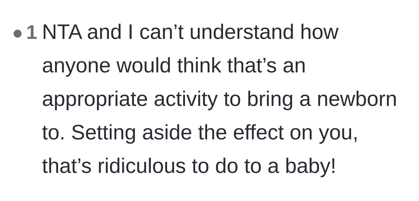 Comment thread 6 - Pointing out how unfair and exhausting this plan would be for the newborn itself.