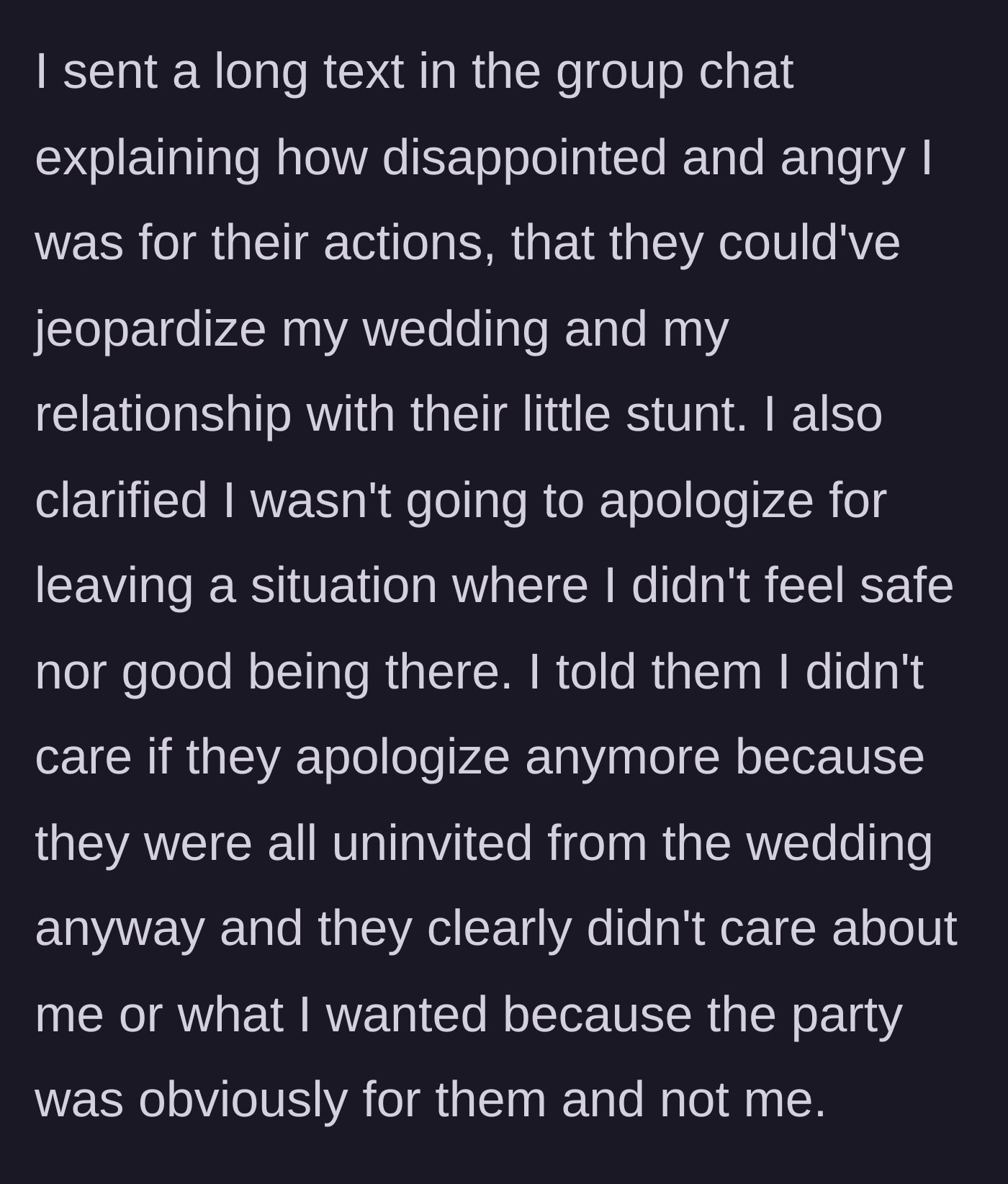 Story part 2 - The bride sends a massive group text dropping the entire bridal party from the wedding and calling out their selfish behavior.