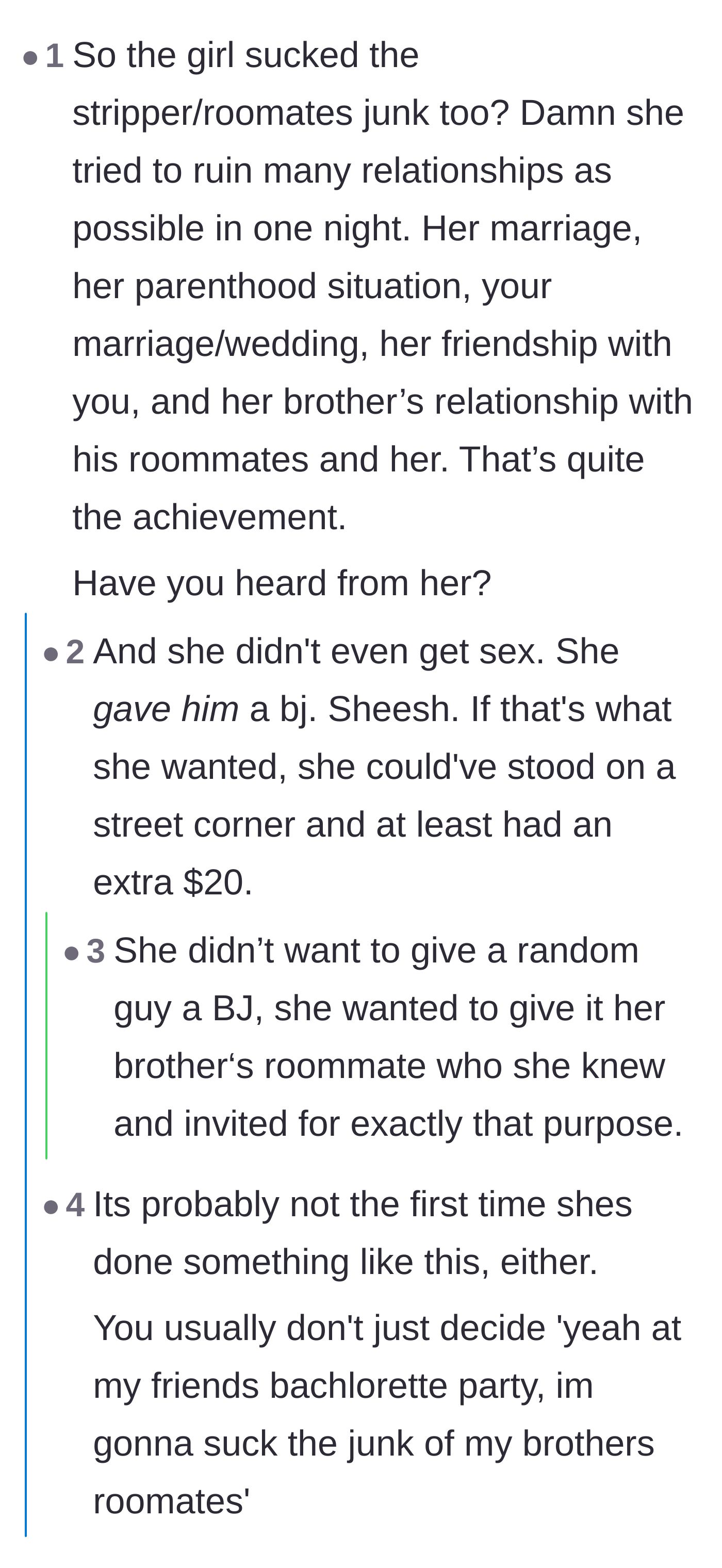 Comment thread 2 - A breakdown of all the relationships Jenny destroyed in a single night.