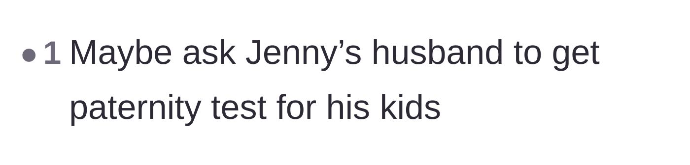 Comment thread 3 - Advice for Jenny's husband to get a paternity test.