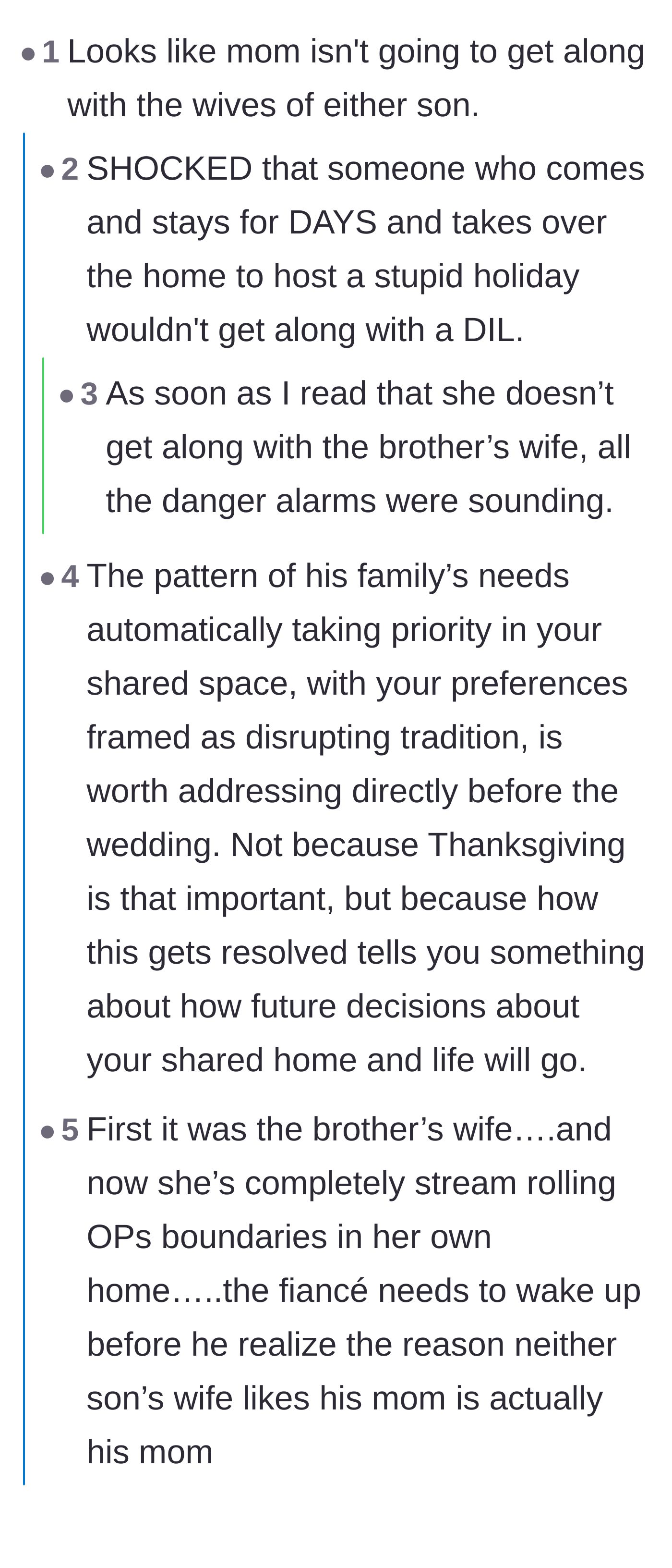 Comment thread 1 - Commenters realizing the mother-in-law is the actual problem and pointing out the fiancé's massive red flags.