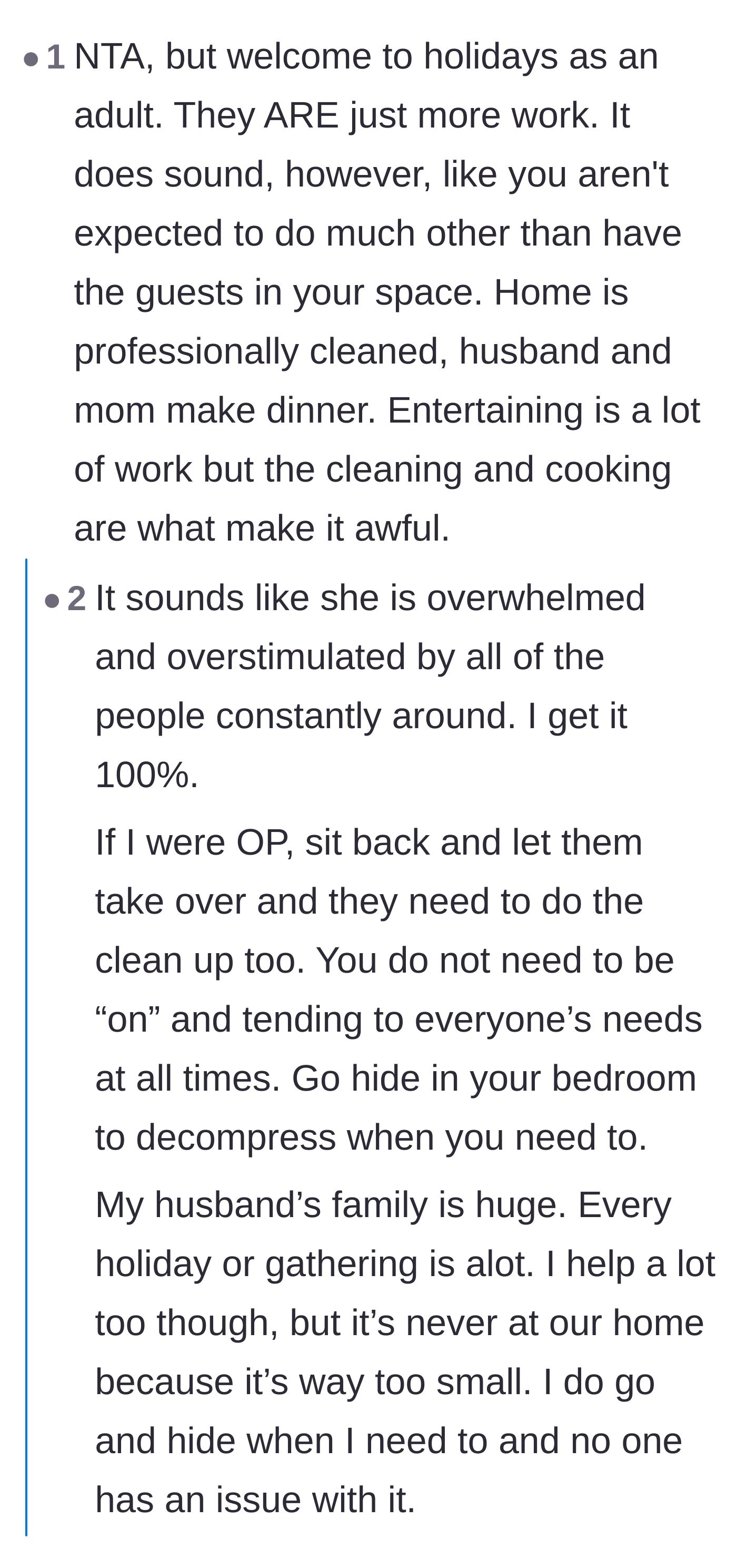 Comment thread 2 - A debate on whether hosting holidays is just a normal adult burden or an unfair invasion of personal space.