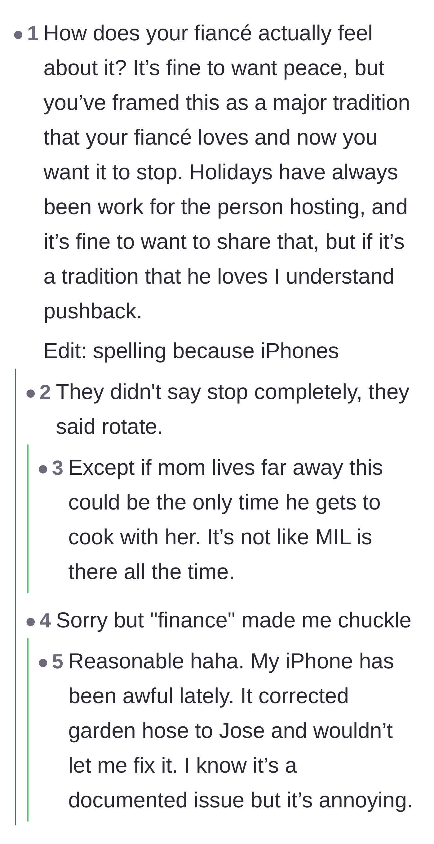 Comment thread 4 - Commenters defending the main character's request to rotate hosting rather than ending the tradition entirely.