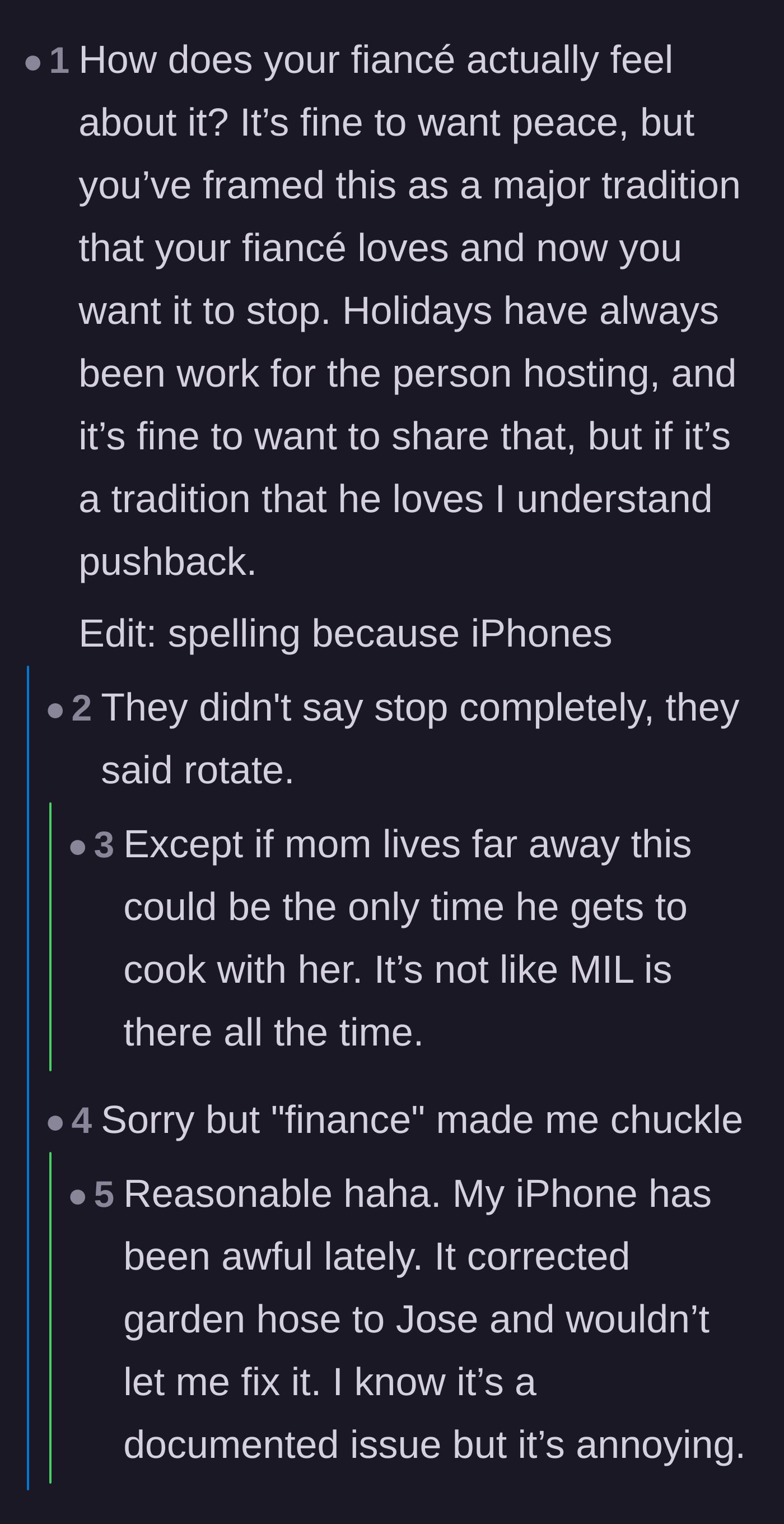 Comment thread 4 - Commenters defending the main character's request to rotate hosting rather than ending the tradition entirely.