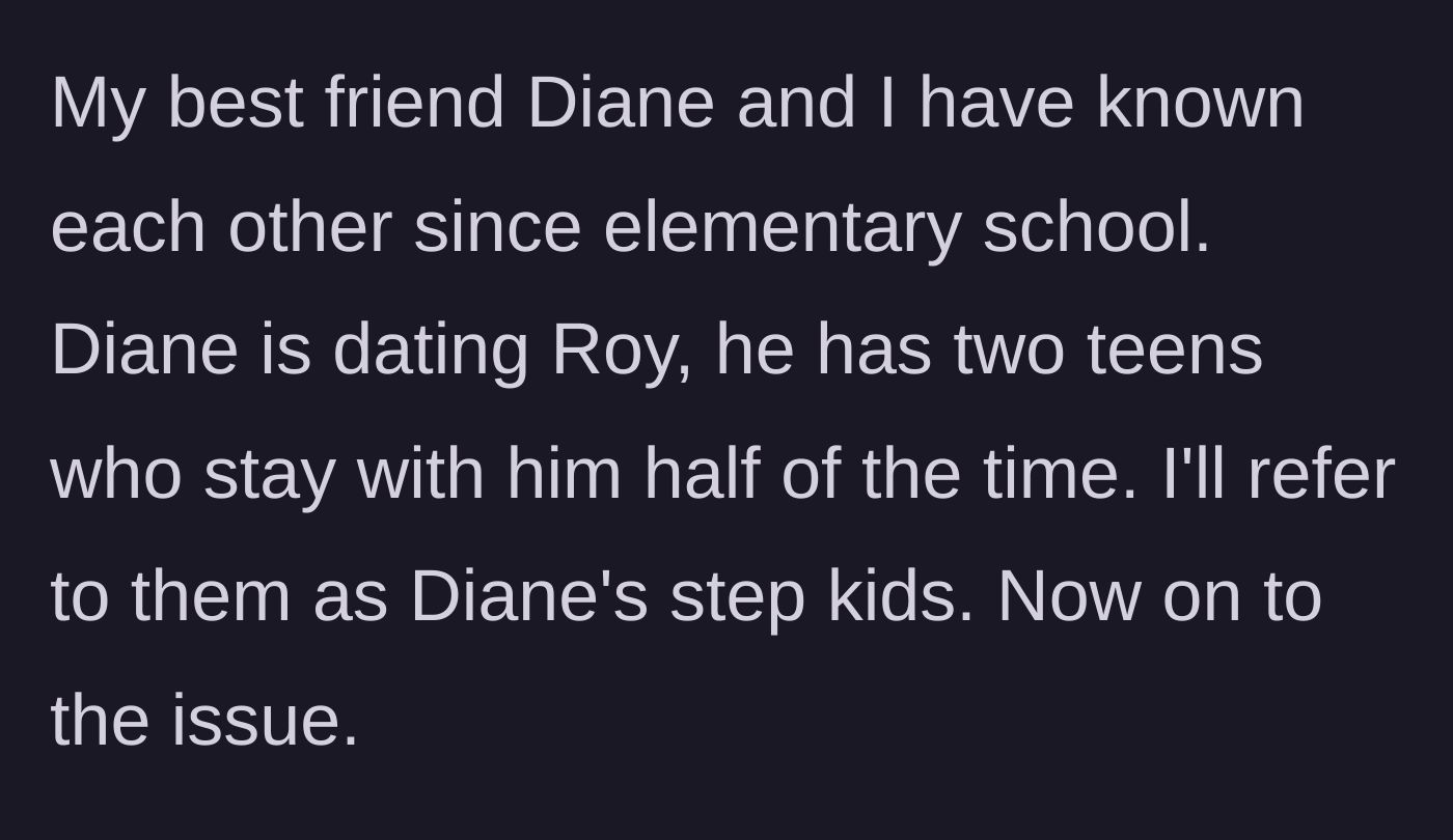 Story part 1 - Introduction to the childhood best friend, her boyfriend, and his teenage kids.