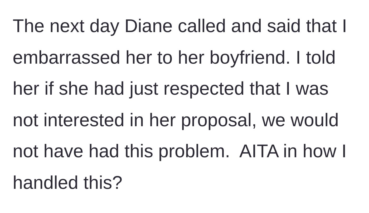 Story part 8 - The friend calls the next day furious that she was embarrassed in front of her boyfriend.