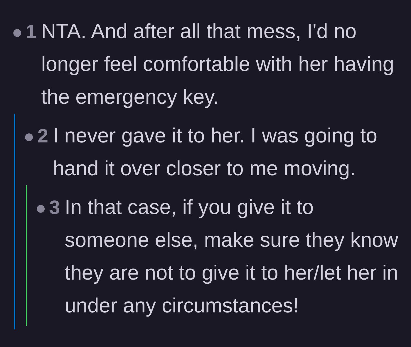 Comment thread 2 - Readers agreeing that the friend can no longer be trusted with an emergency key.