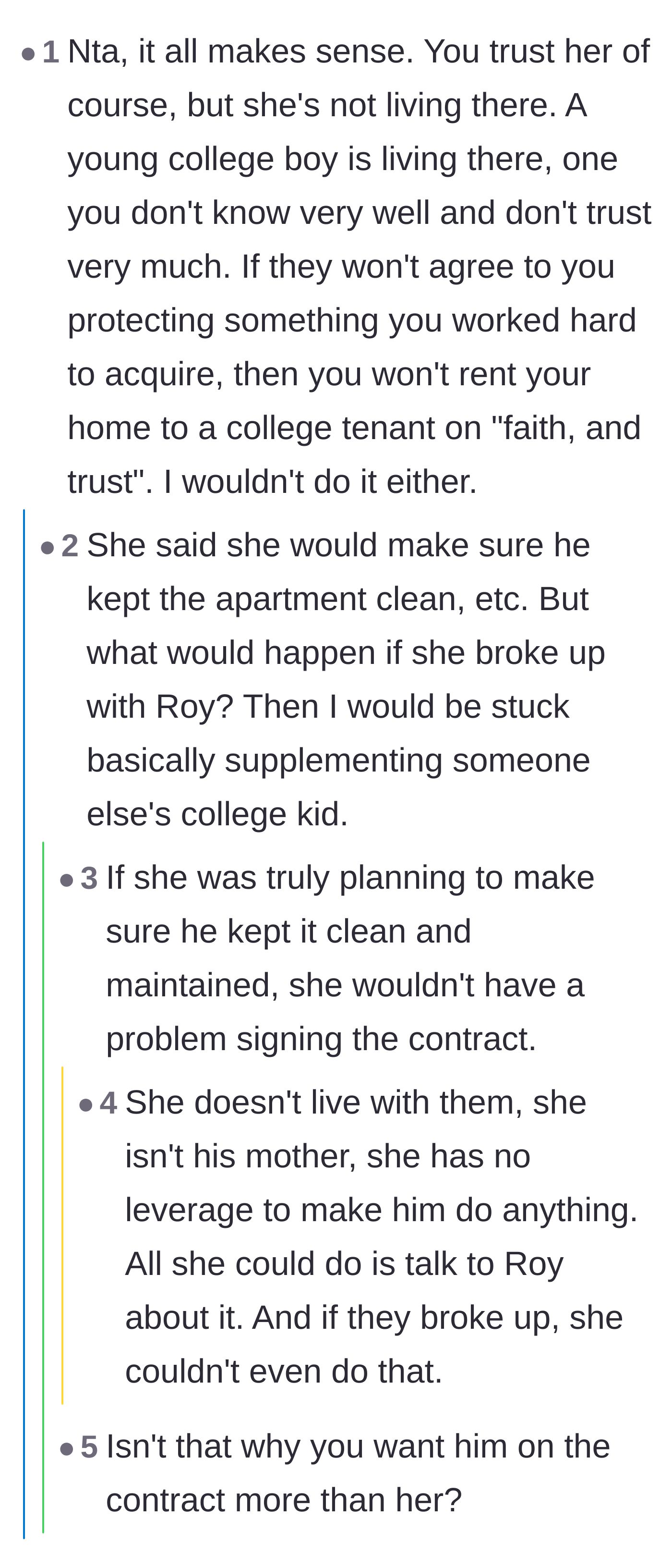 Comment thread 3 - Discussion about the friend's lack of leverage to actually enforce rules on her boyfriend's son.