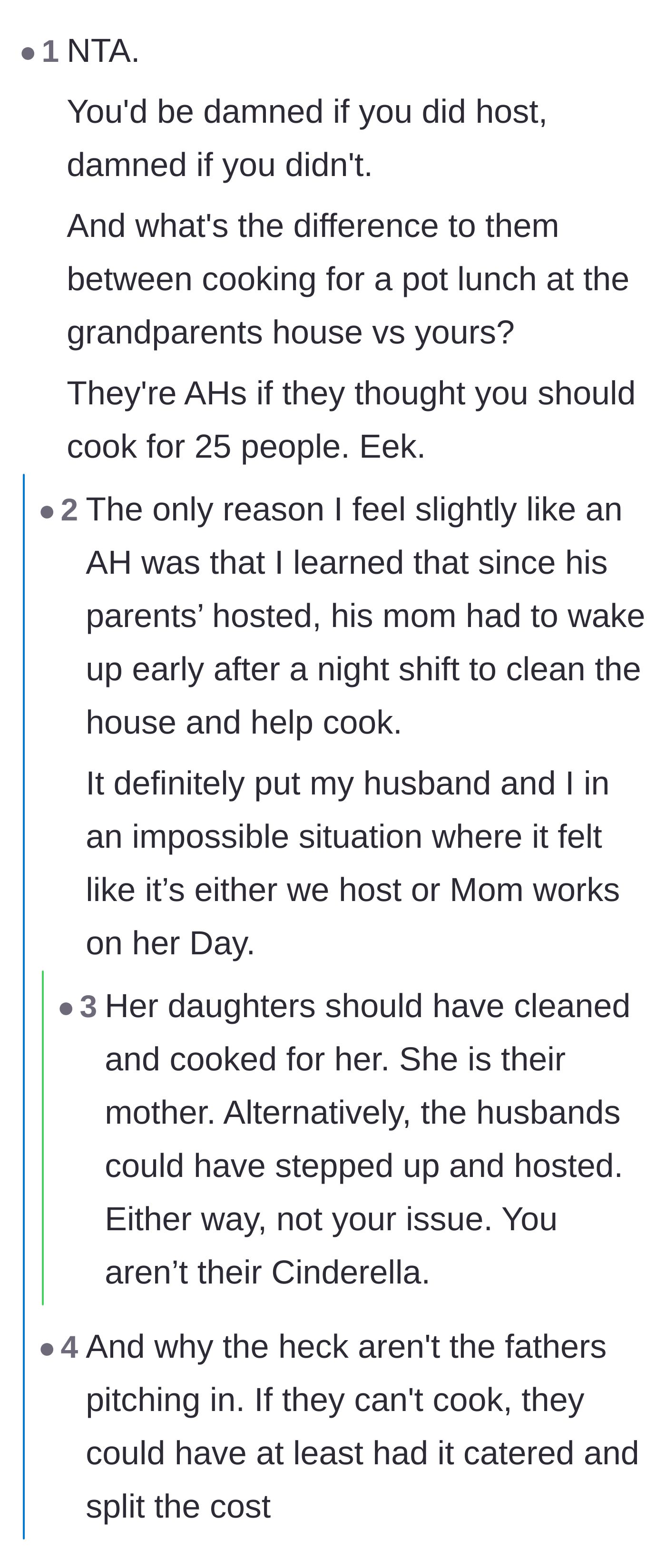 Comment thread 1 - Readers call out the men and siblings for failing to step up and using the original poster as a scapegoat.