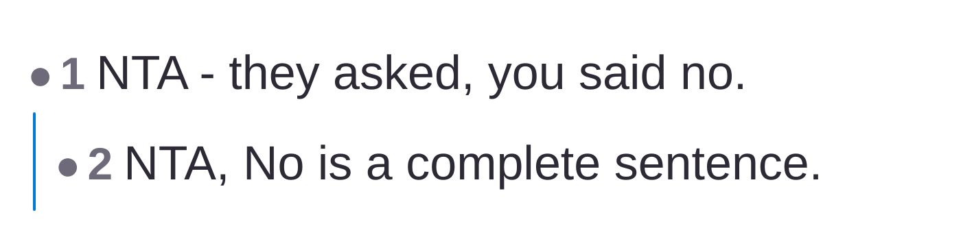 Comment thread 2 - A short thread emphasizing that 'no' is a complete sentence.