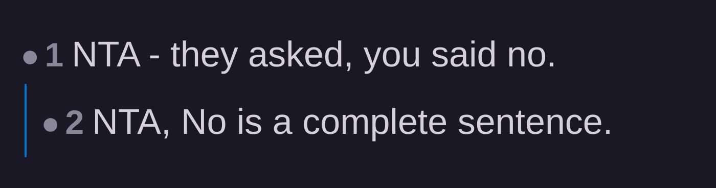 Comment thread 2 - A short thread emphasizing that 'no' is a complete sentence.