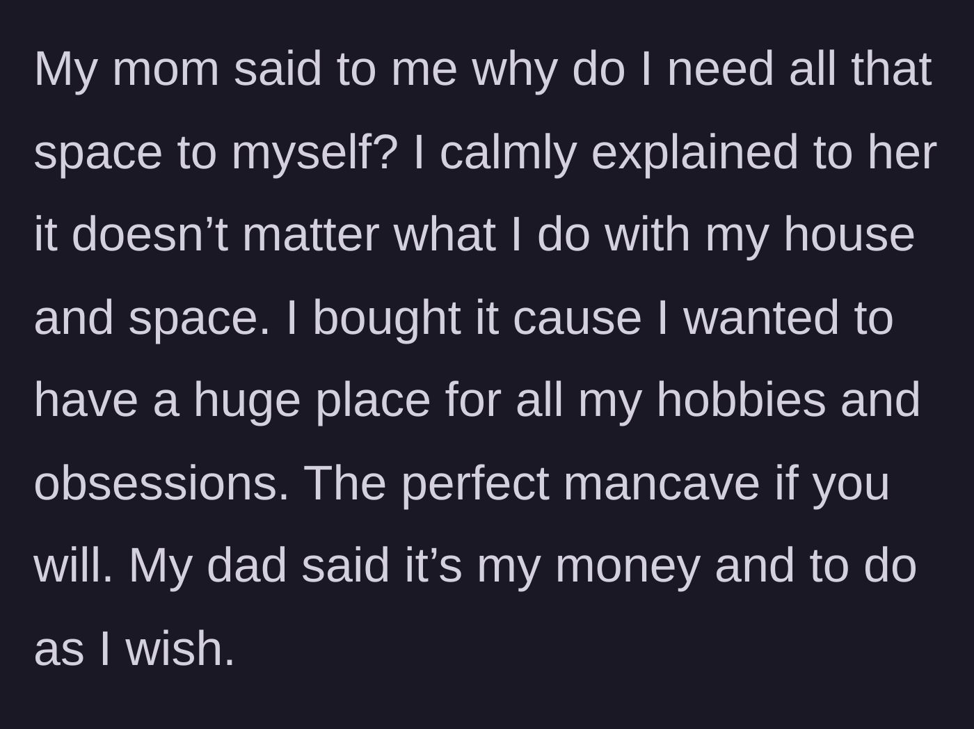 Story part 4 - A tense family meeting where the mother questions the son's need for space, while the father firmly defends his son's financial autonomy.