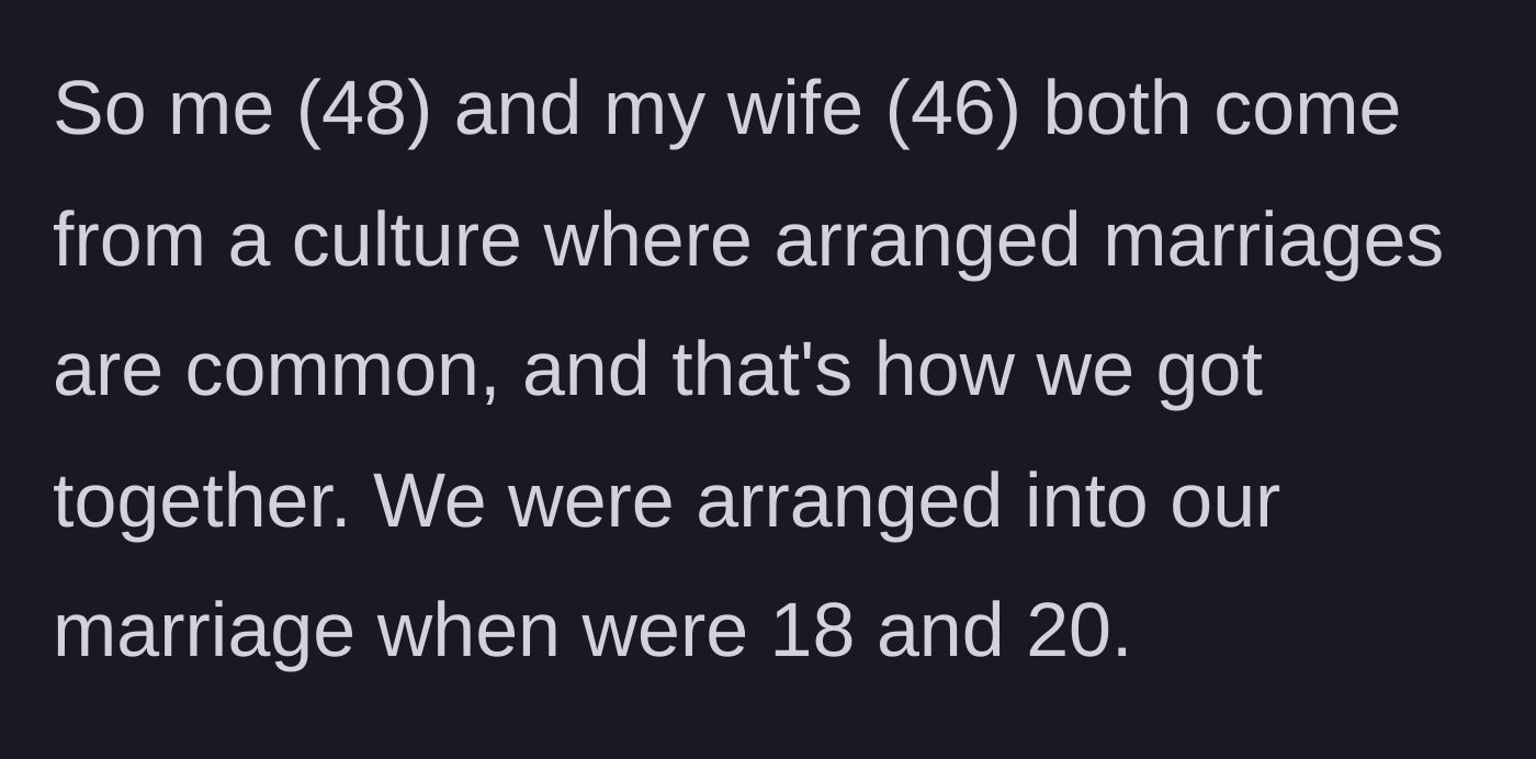 Story part 1 - A couple navigating their cultural background by entering into an arranged marriage at a young age.