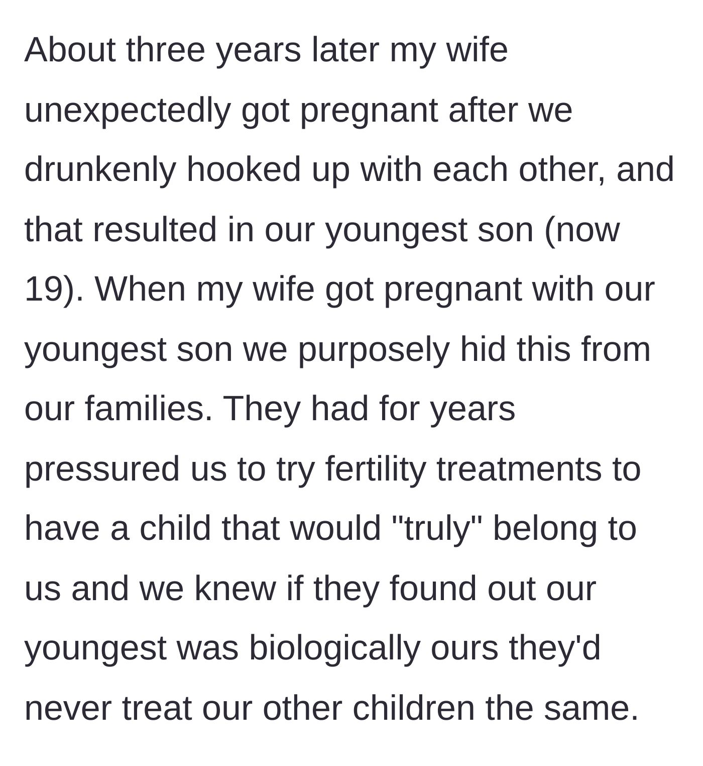 Story part 3 - An unexpected pregnancy years later, prompting the parents to boldly hide the biological truth to prevent extended family favoritism.