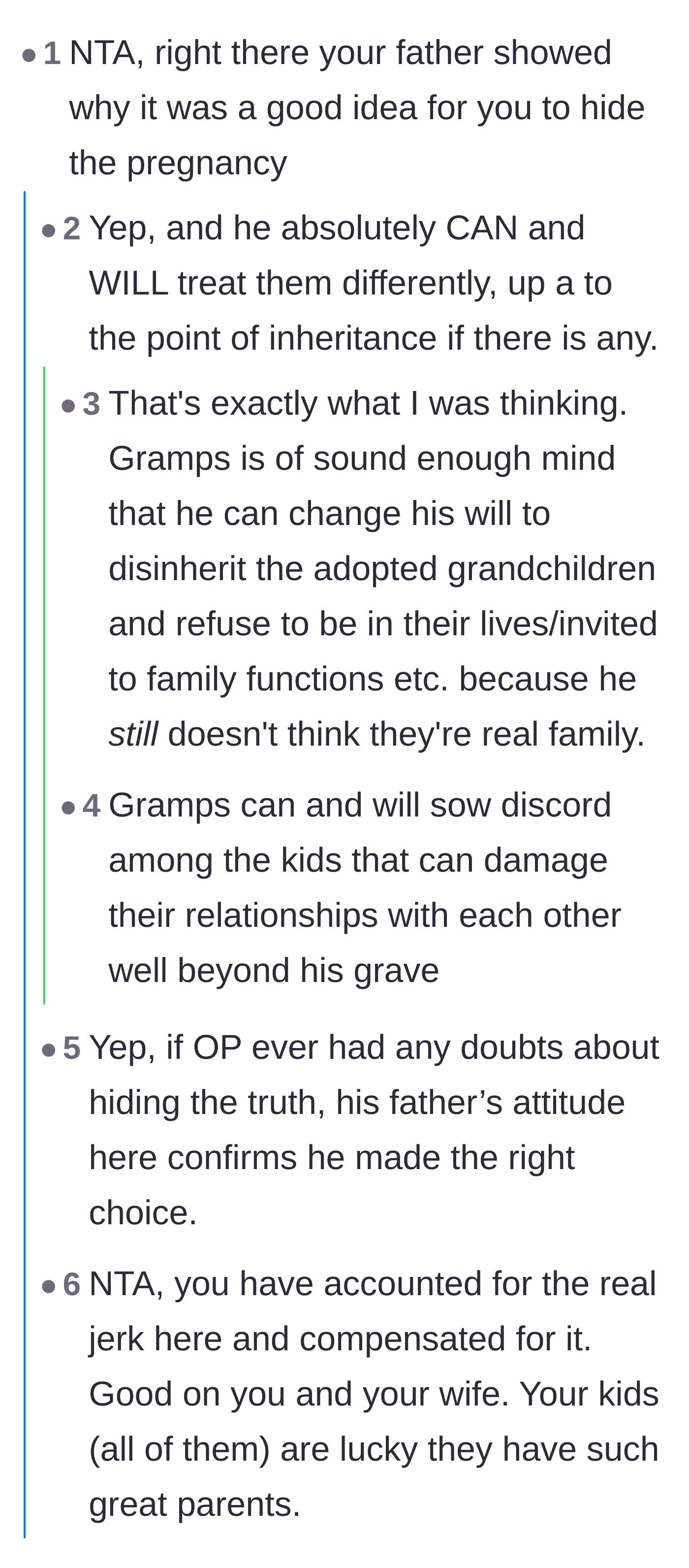 Comment thread 2 - Commenters agreeing that the grandfather's current complaints perfectly prove why the secret must be kept to protect the kids.