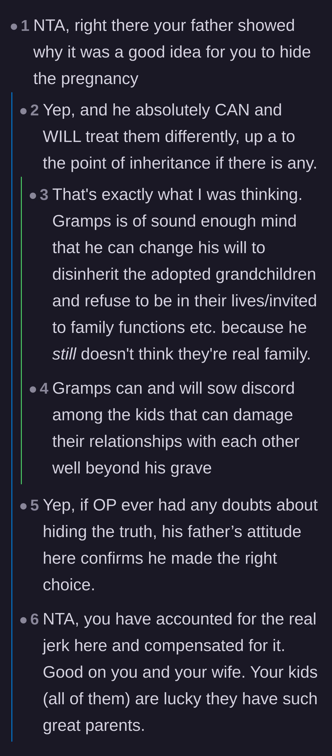 Comment thread 2 - Commenters agreeing that the grandfather's current complaints perfectly prove why the secret must be kept to protect the kids.