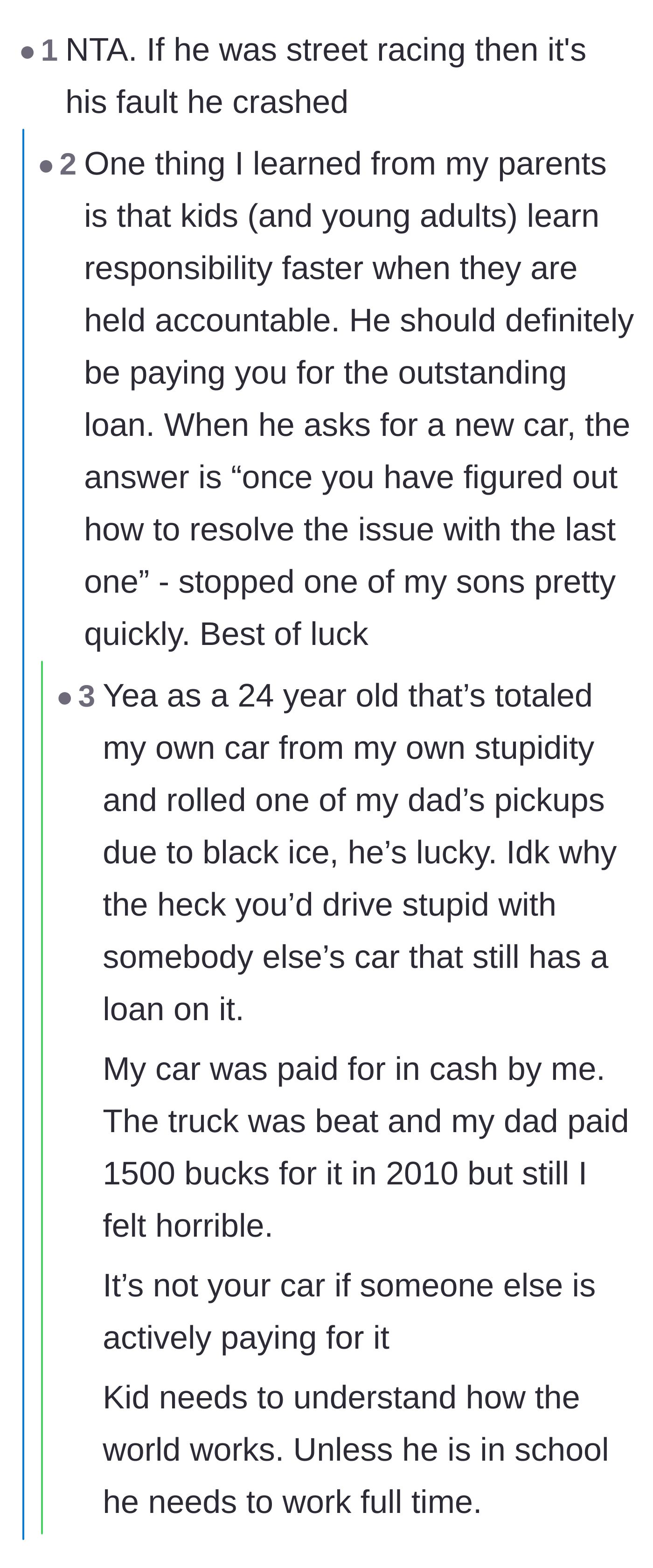 Comment thread 6 - A fellow twenty-something explains why driving someone else's financed car requires basic respect.