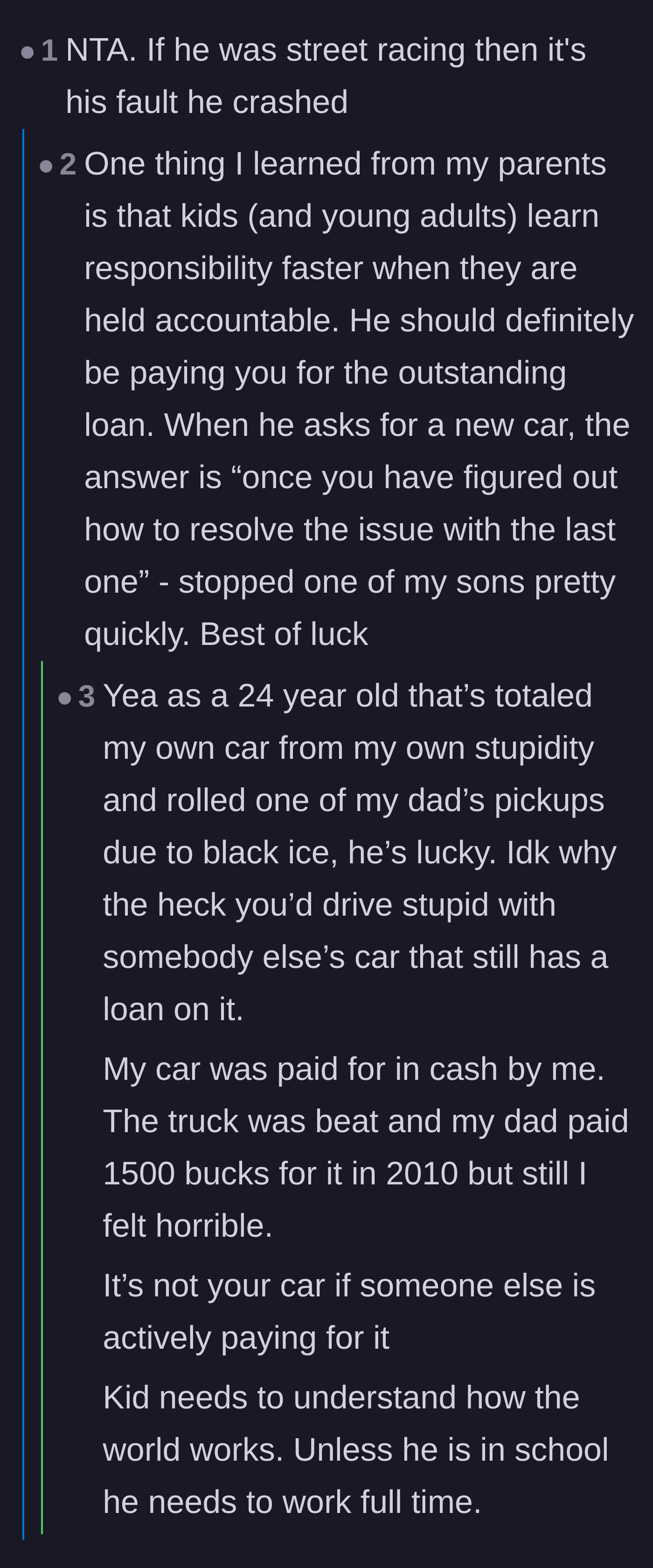 Comment thread 6 - A fellow twenty-something explains why driving someone else's financed car requires basic respect.