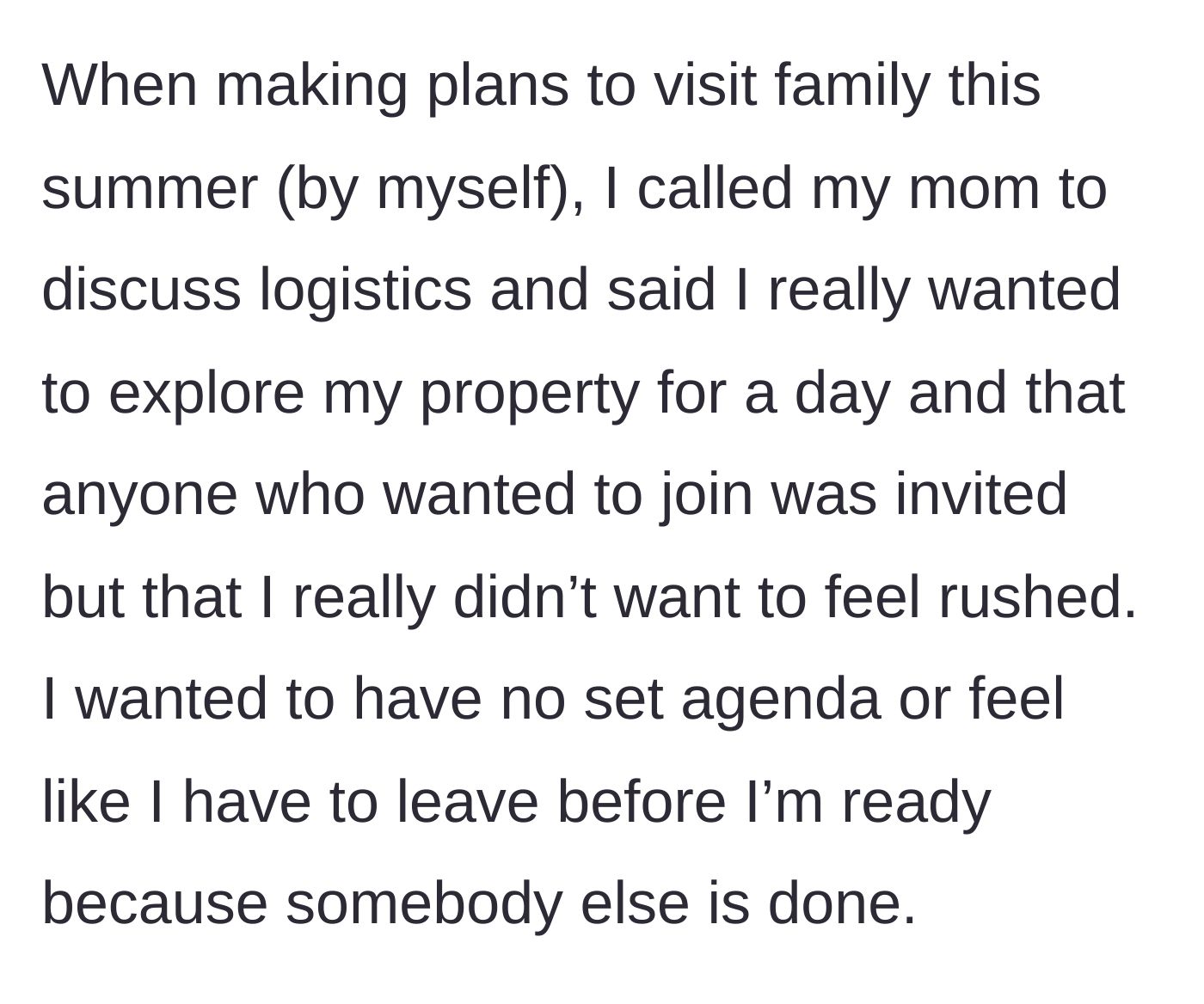 Story part 2 - A woman on the phone, looking determined as she lays out her strict travel plans.