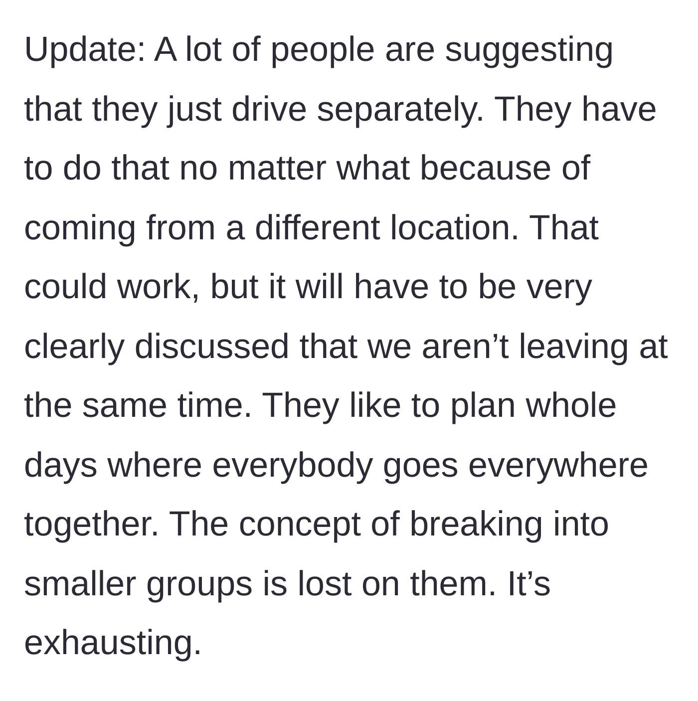 Story part 9 - Two cars driving down a highway, symbolizing the exhausting logistics of forced family road trips.
