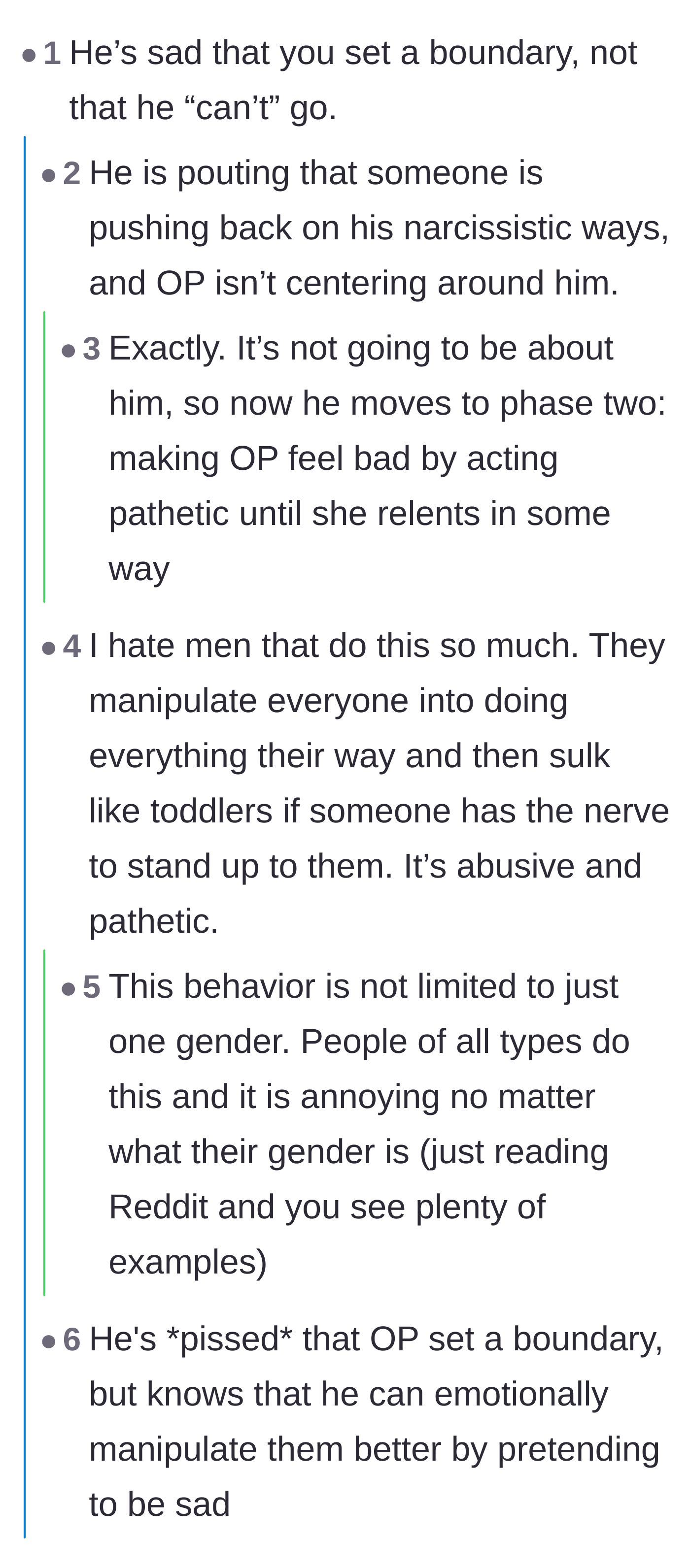 Comment thread 1 - Readers discussing how the father is upset about the boundary itself and labeling his behavior as emotional manipulation.