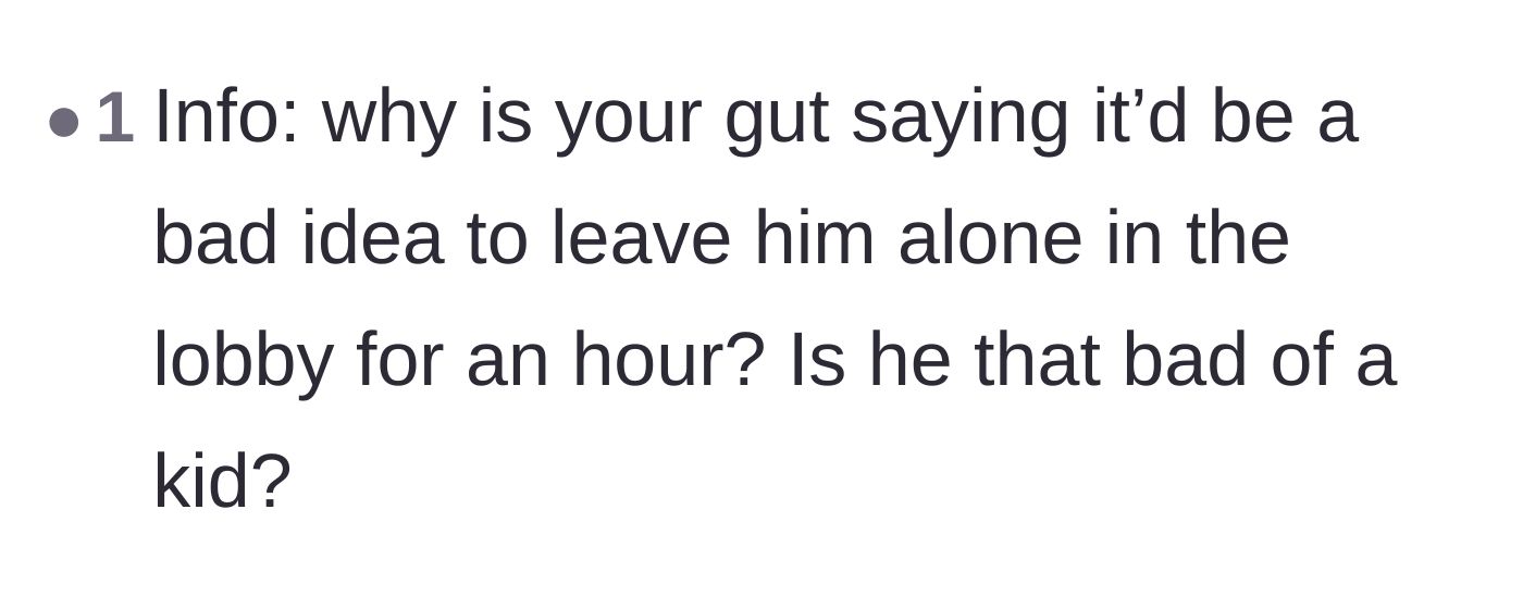 Comment thread 6 - A reader asking for more information on why the teenager is considered too much of a liability to sit in a waiting room.