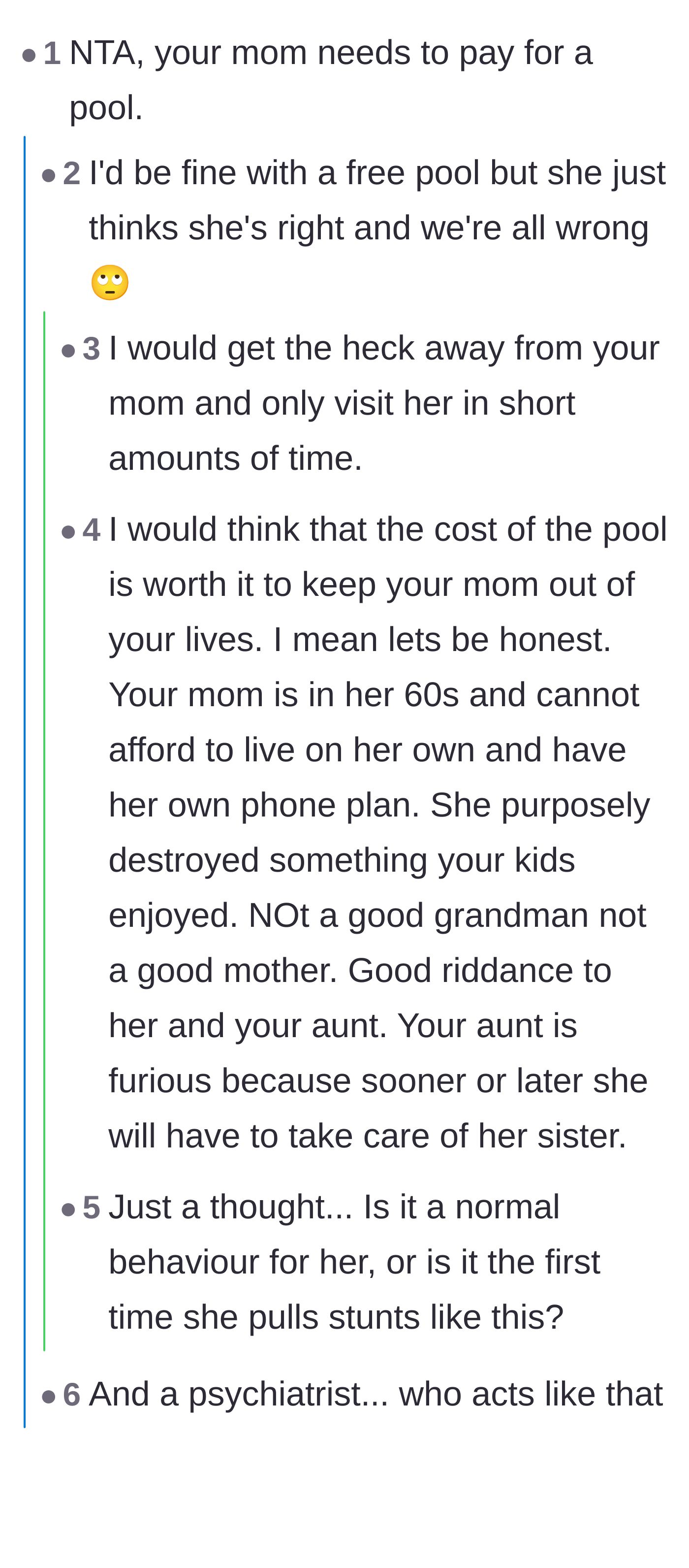 Comment thread 1 - Readers advise changing locks and realize the aunt is only angry because she's now stuck housing the mother.