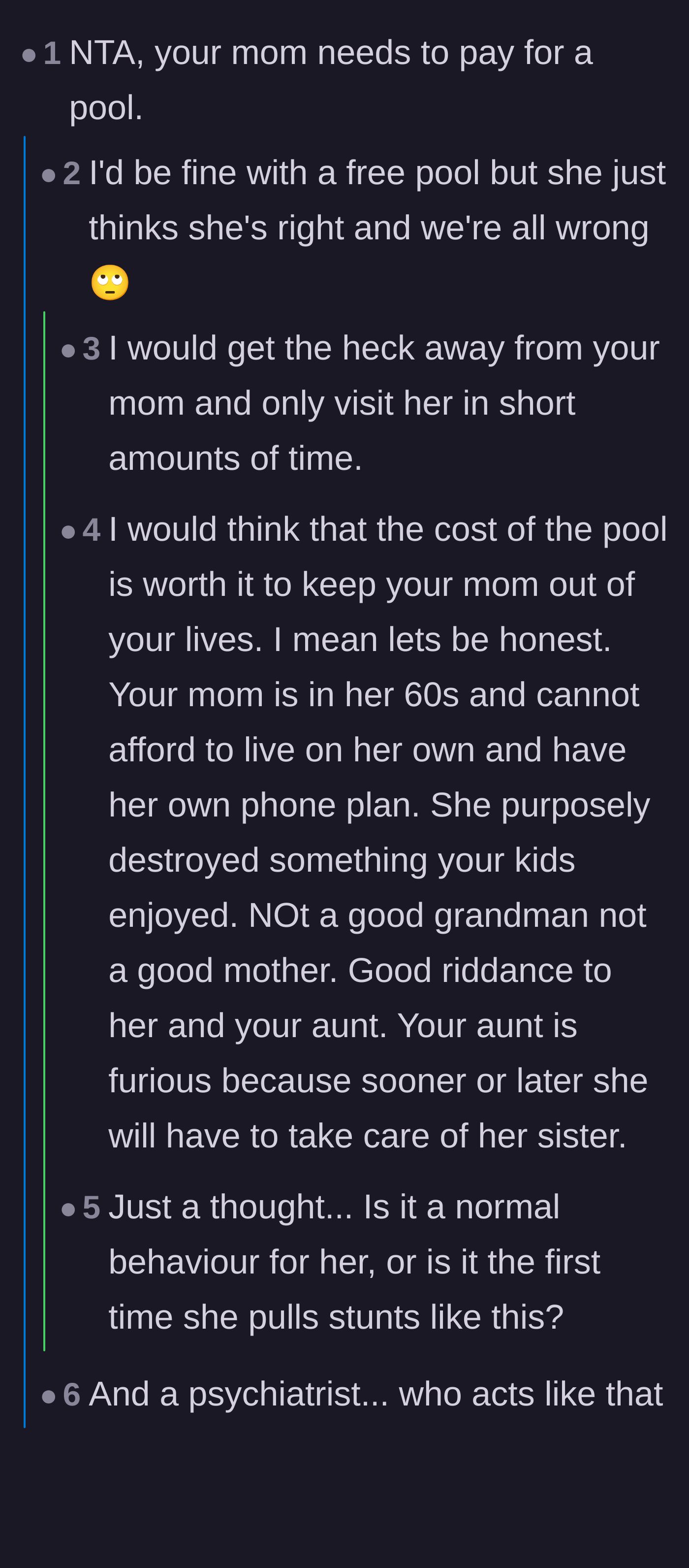 Comment thread 1 - Readers advise changing locks and realize the aunt is only angry because she's now stuck housing the mother.