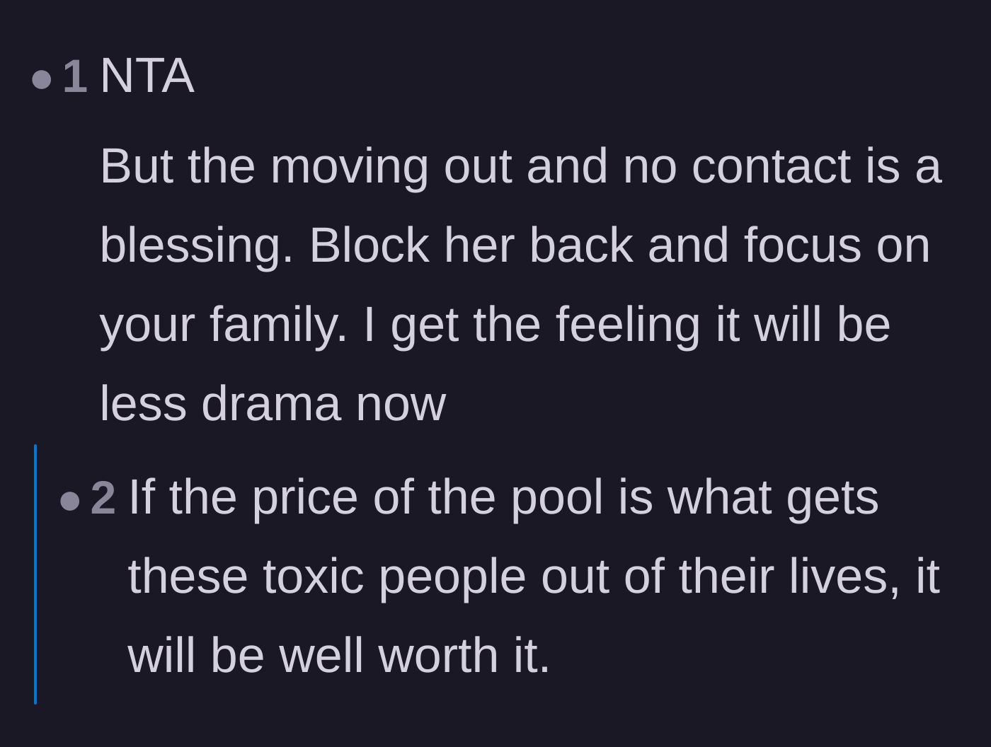 Comment thread 2 - Commenters agree that the cost of a ruined pool is a small price to pay for getting toxic family out of the house.