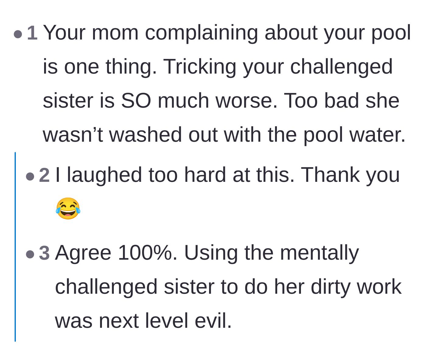 Comment thread 3 - Outrage over the mother manipulating her brain-injured daughter to do the actual damage.