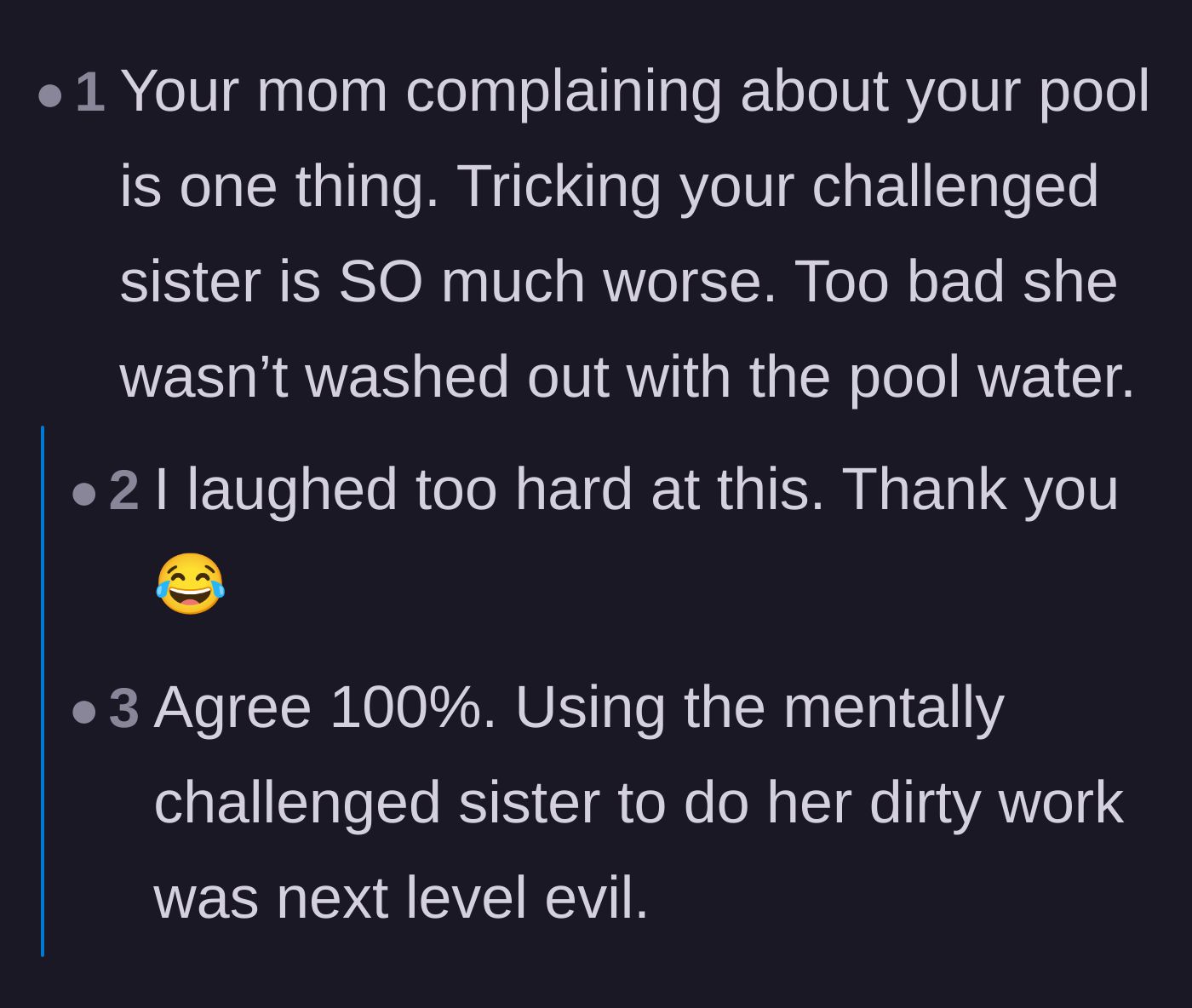 Comment thread 3 - Outrage over the mother manipulating her brain-injured daughter to do the actual damage.