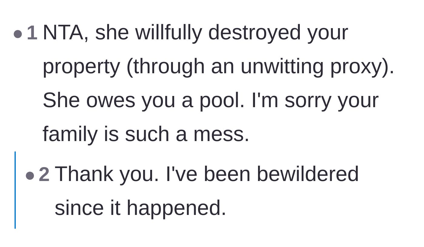 Comment thread 6 - Support and validation that the mother willfully destroyed property through a proxy.