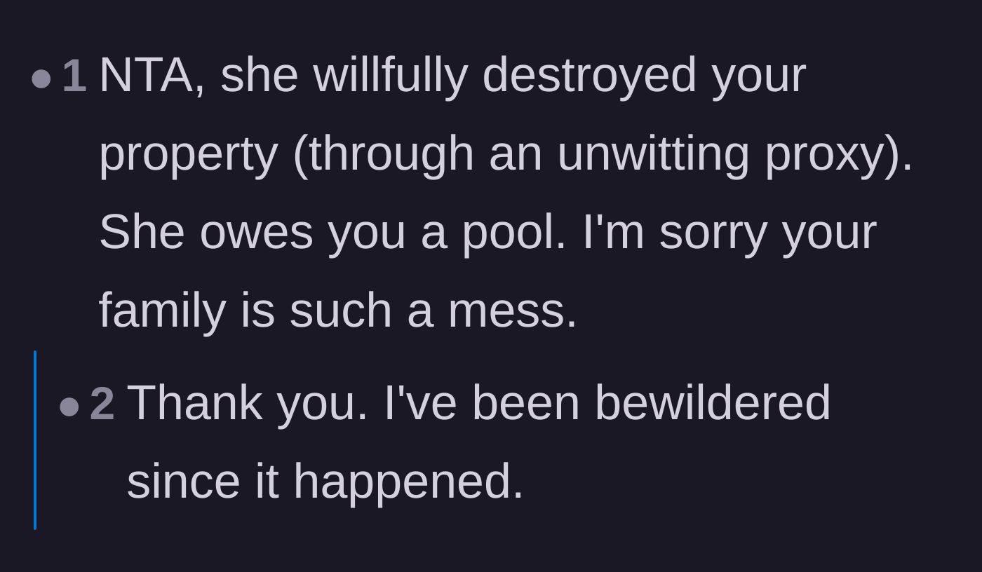 Comment thread 6 - Support and validation that the mother willfully destroyed property through a proxy.