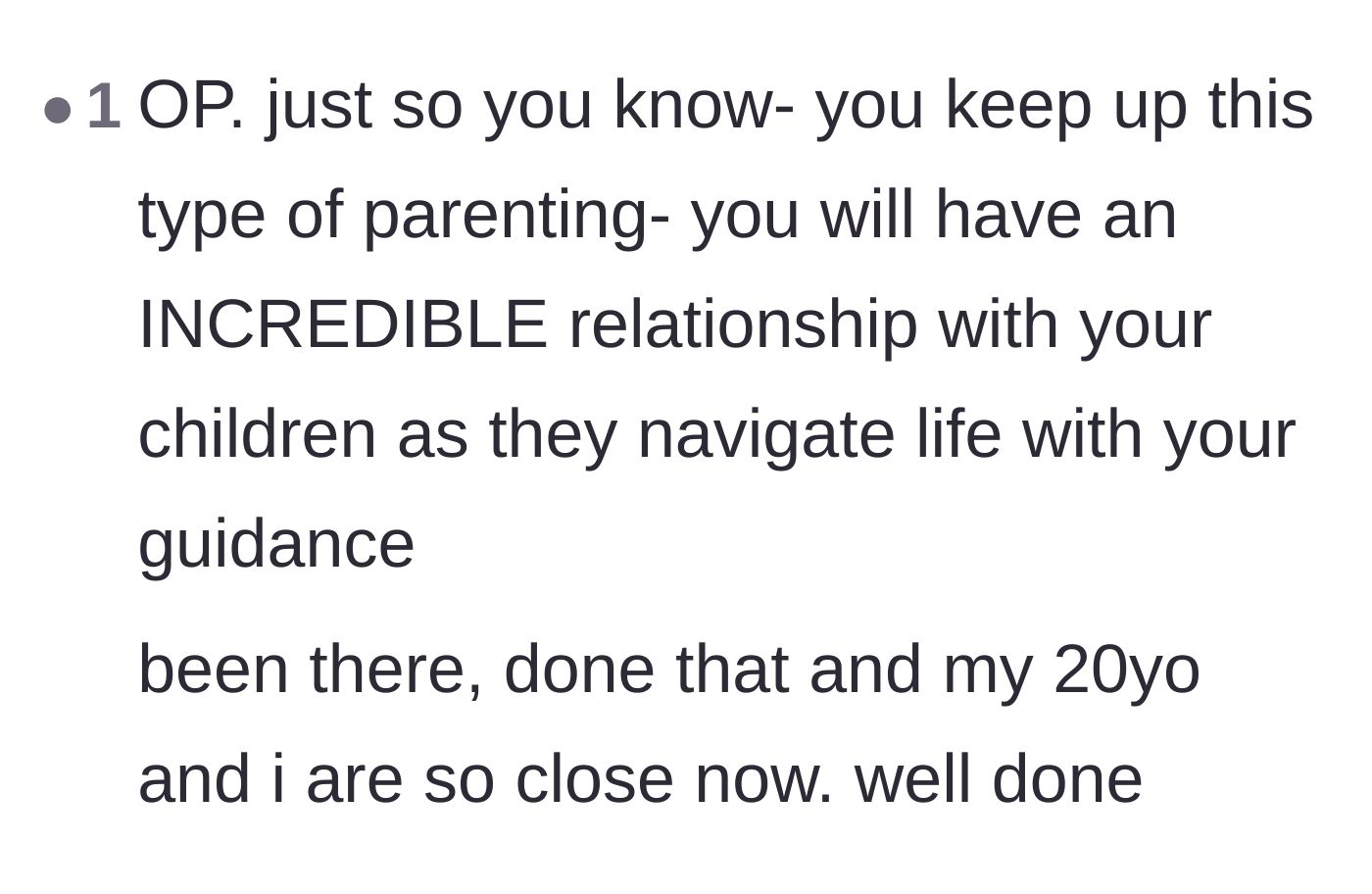 Comment thread 4 - A reader shares how gentle, guided parenting led to a close relationship with their adult children.