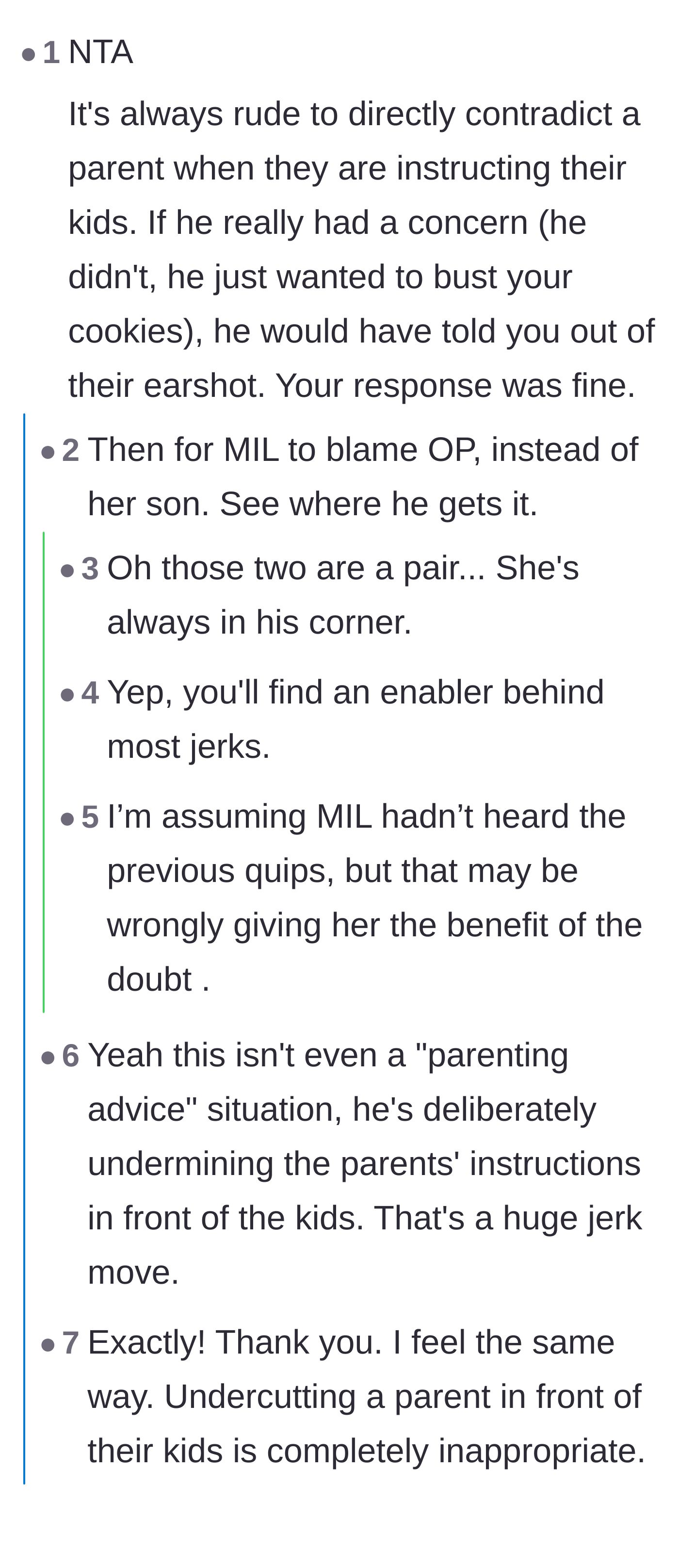 Comment thread 1 - Discussing how the brother-in-law deliberately undermined the father and how the mother-in-law enabled it.