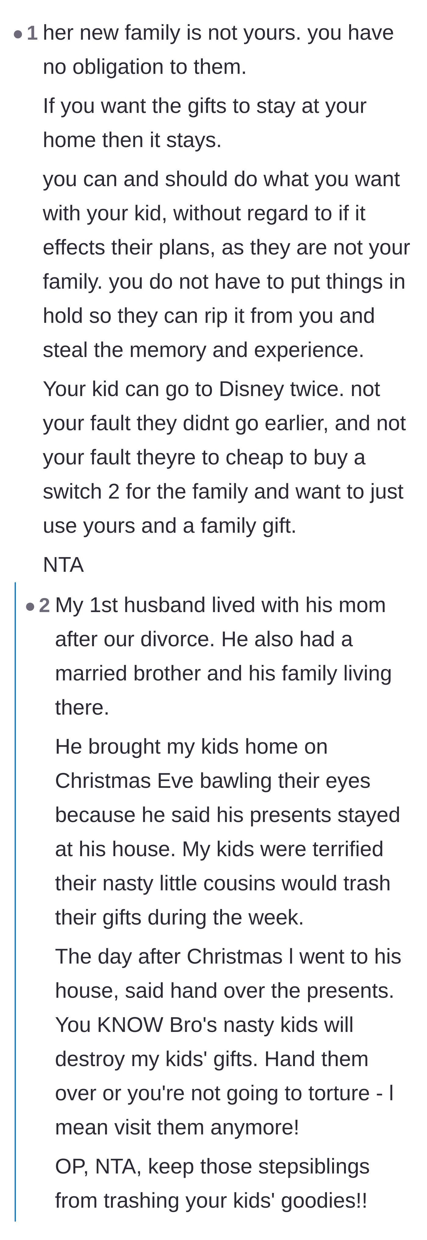 Comment thread 2 - Reminders that the father has no financial obligation to the ex-wife's new family.
