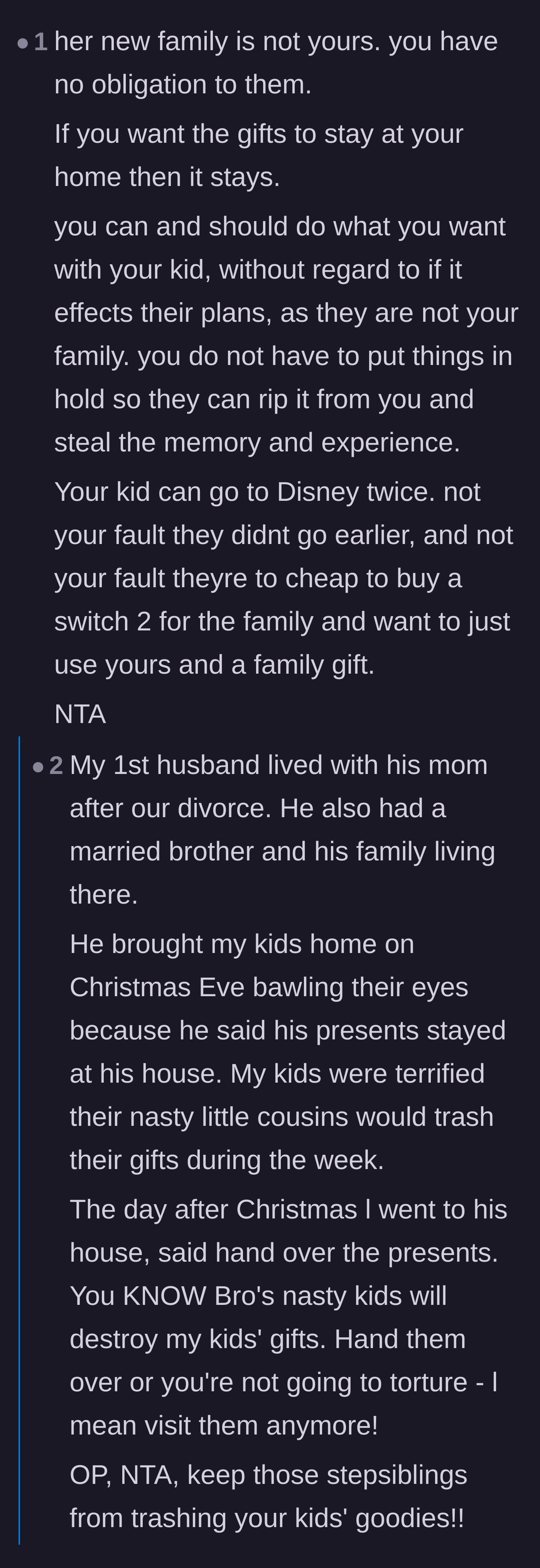 Comment thread 2 - Reminders that the father has no financial obligation to the ex-wife's new family.