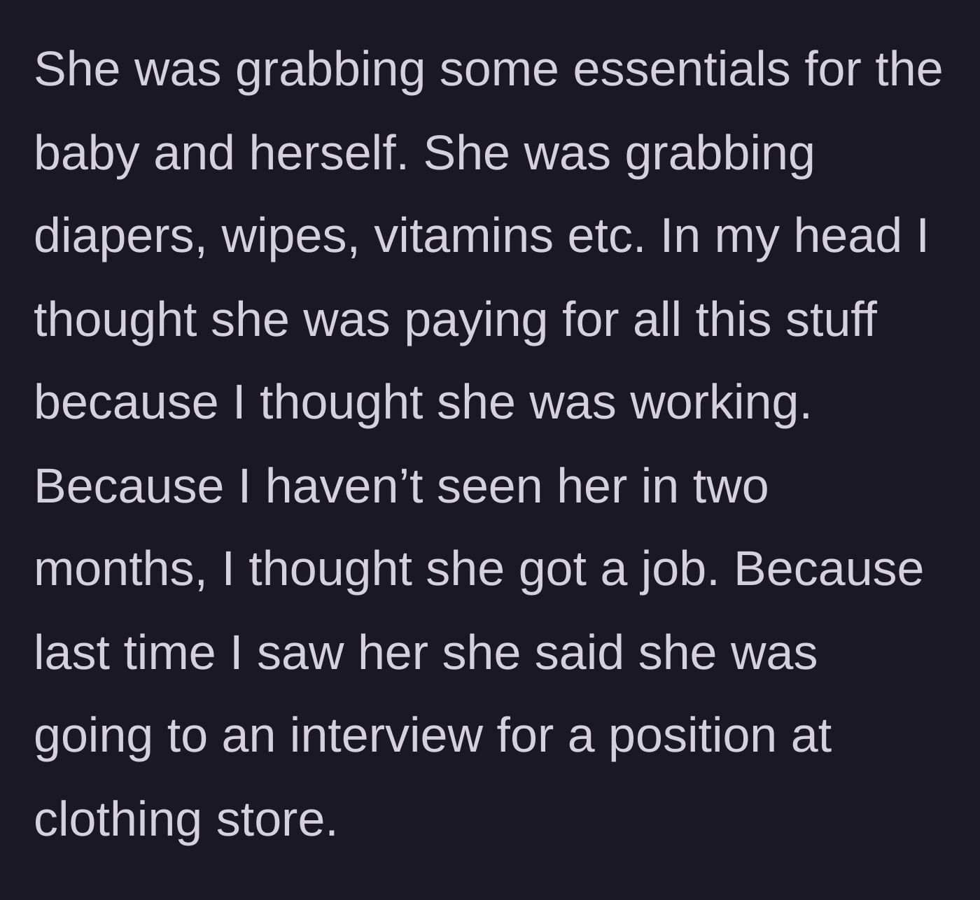 Story part 3 - The friend loading up the cart with expensive baby essentials.
