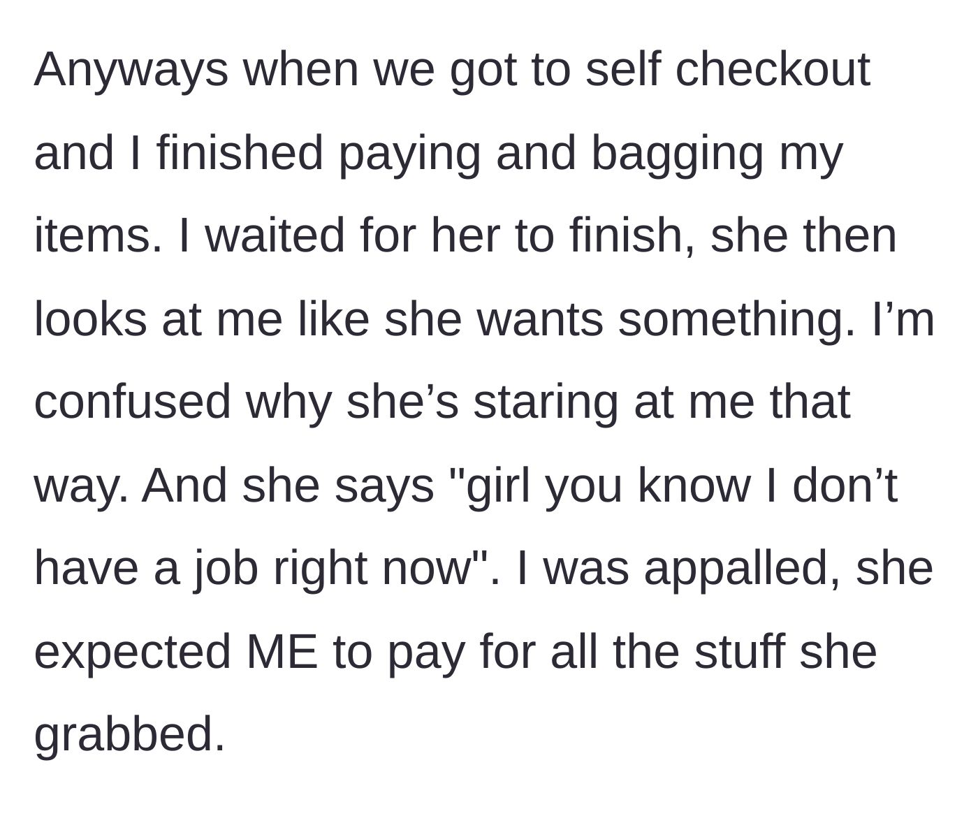 Story part 4 - The checkout counter standoff where the friend expects the author to pay.