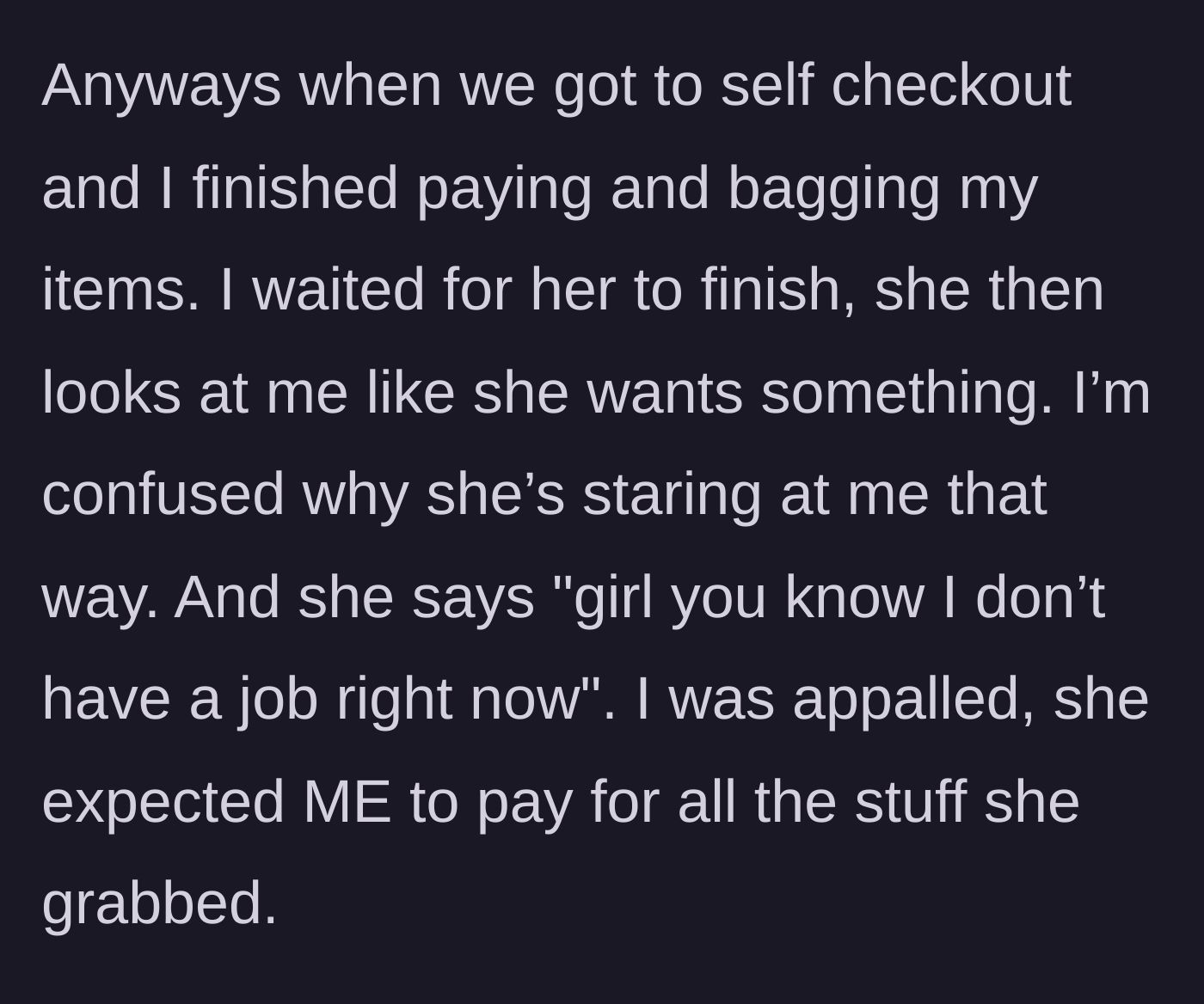 Story part 4 - The checkout counter standoff where the friend expects the author to pay.