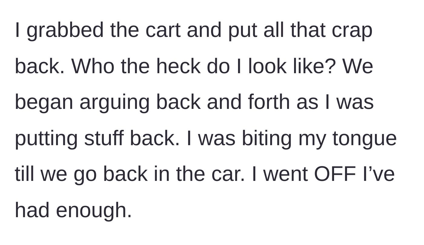 Story part 5 - The author marching back to the aisles to put all the unpaid items away.