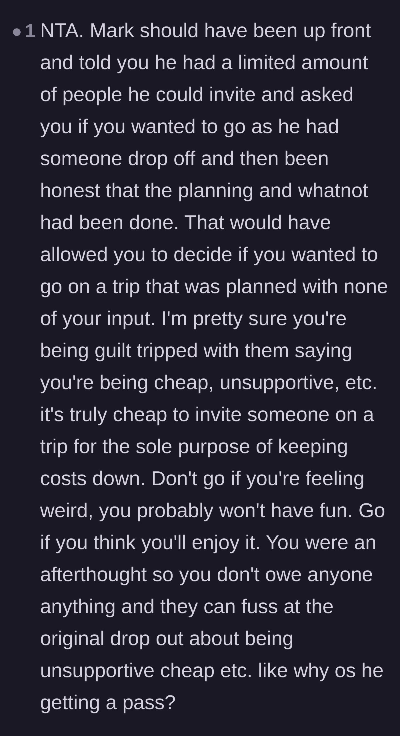 Comment thread 4 - Advice pointing out that the groom could have saved the friendship just by being honest about the situation upfront.